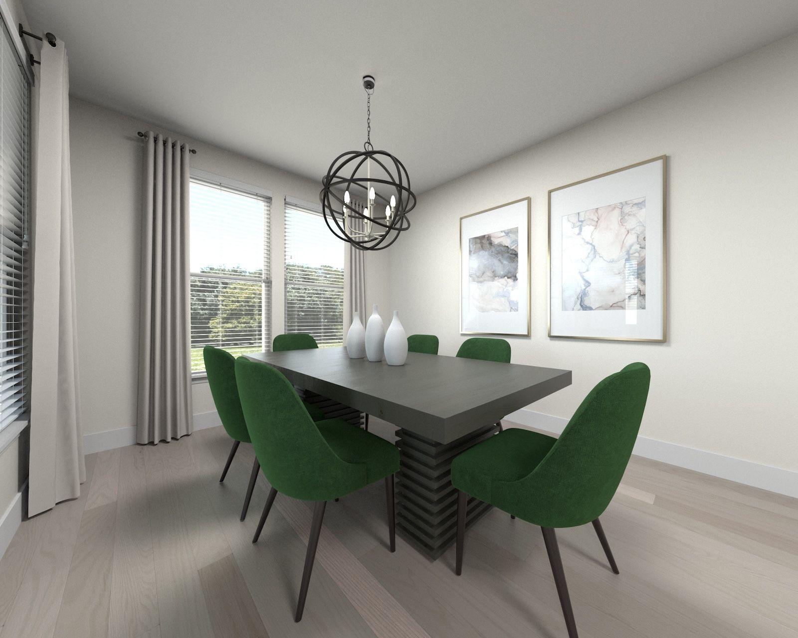 The open-concept floorplan allows for an easy flow between the kitchen and dining areas.