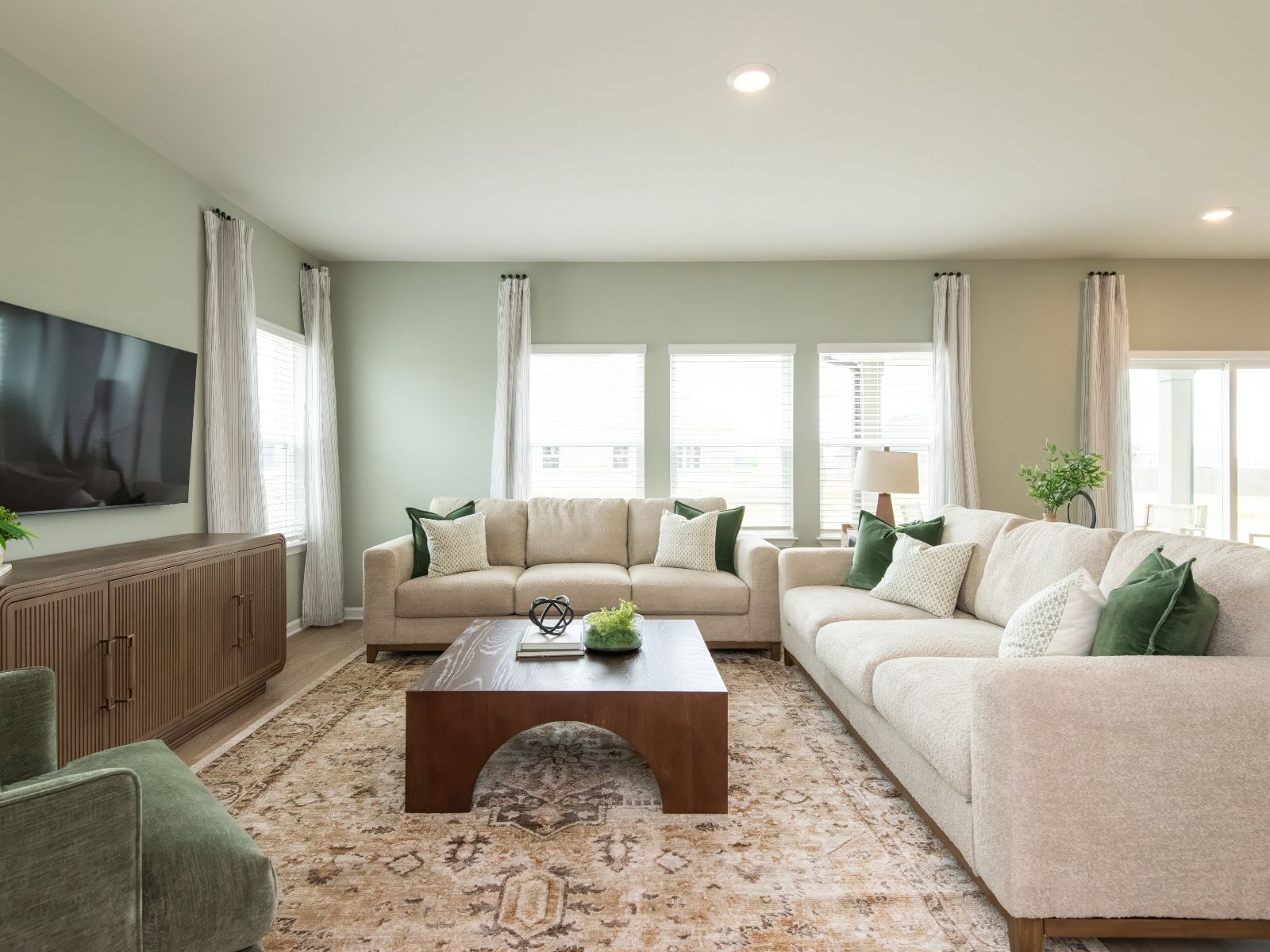 The great room offers an abundance of natural light.