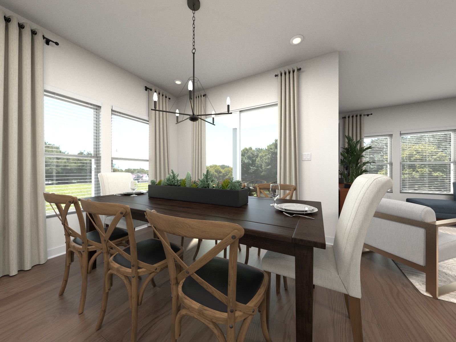 The open-concept floorplan allows for an easy flow between the kitchen and dining areas.
