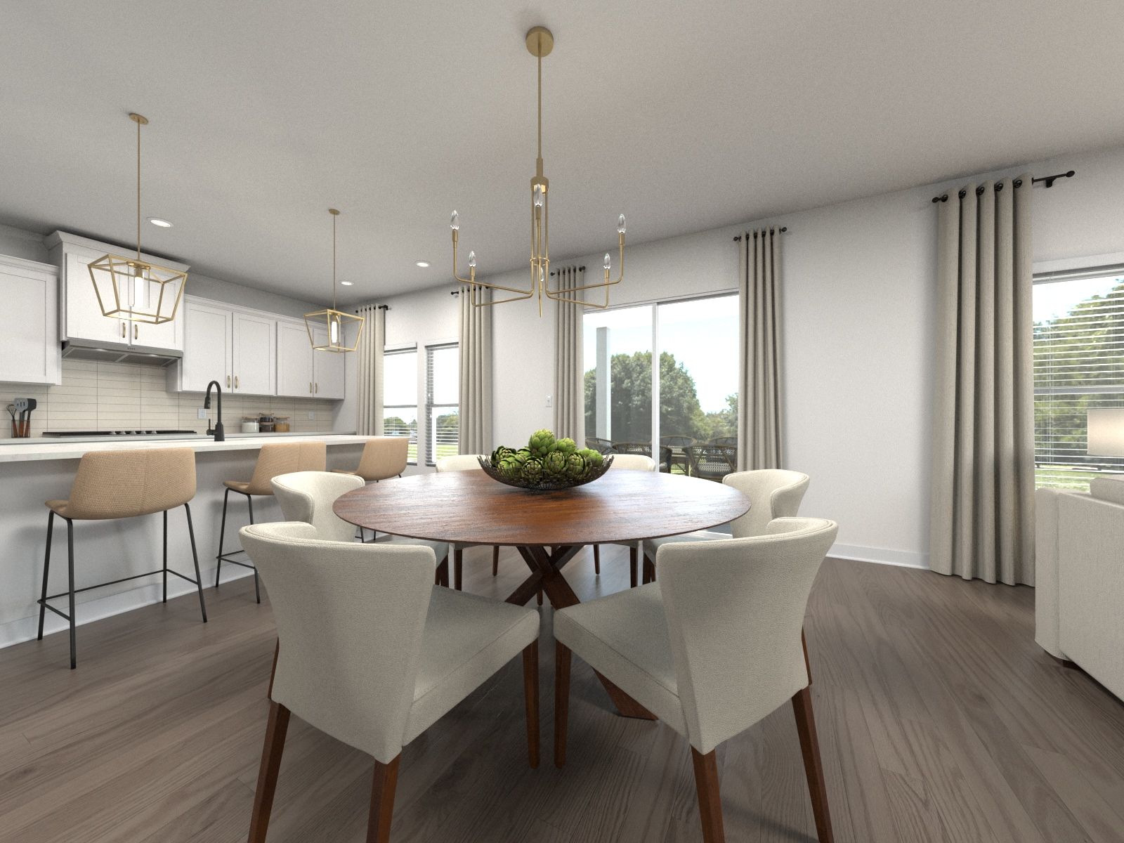 The open-concept floorplan allows for an easy flow between the kitchen and dining areas.