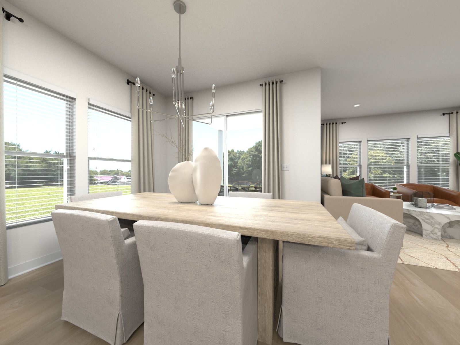 The open-concept floorplan allows for an easy flow between the kitchen and dining areas.