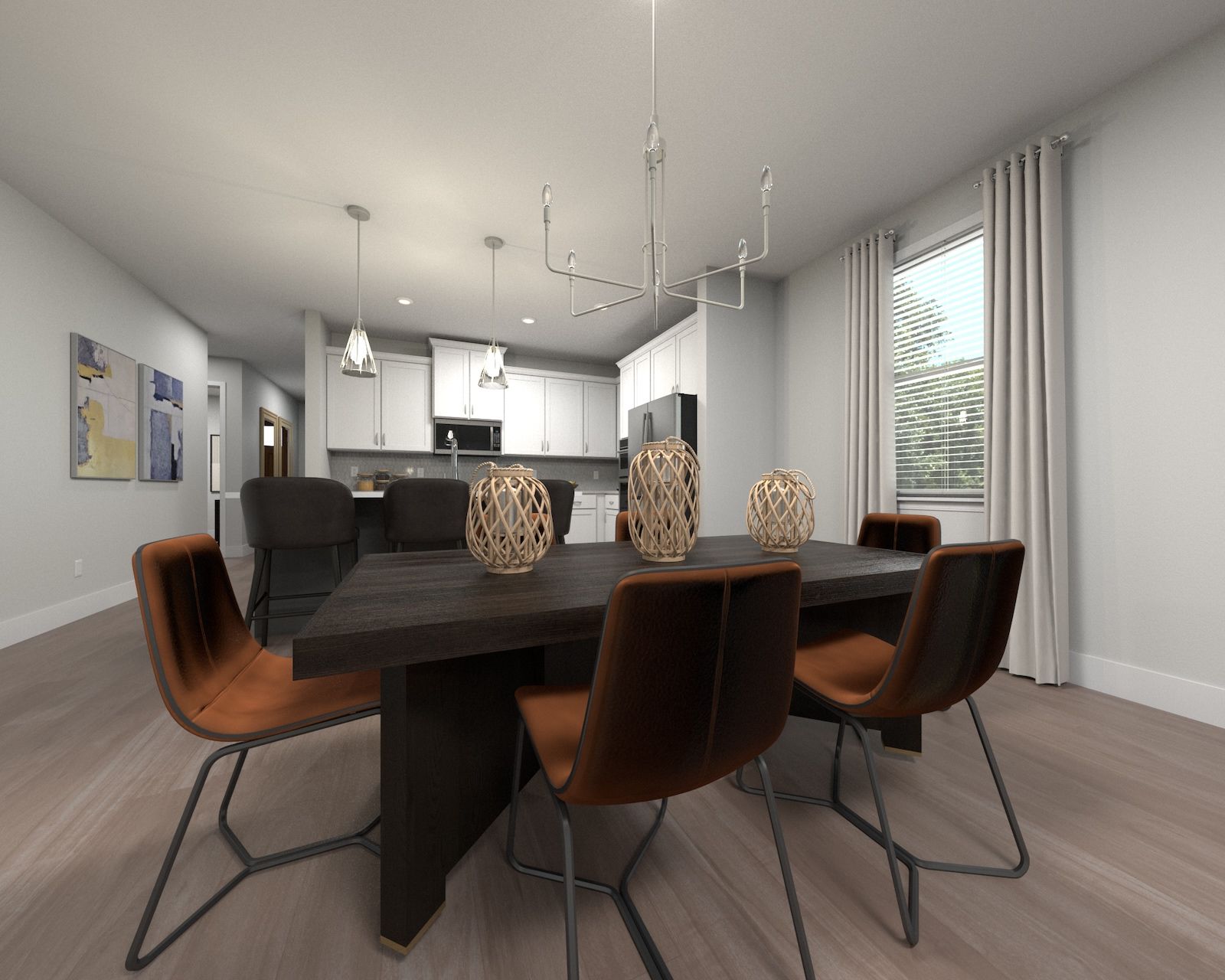 The open-concept floorplan allows for an easy flow between the kitchen and dining areas.