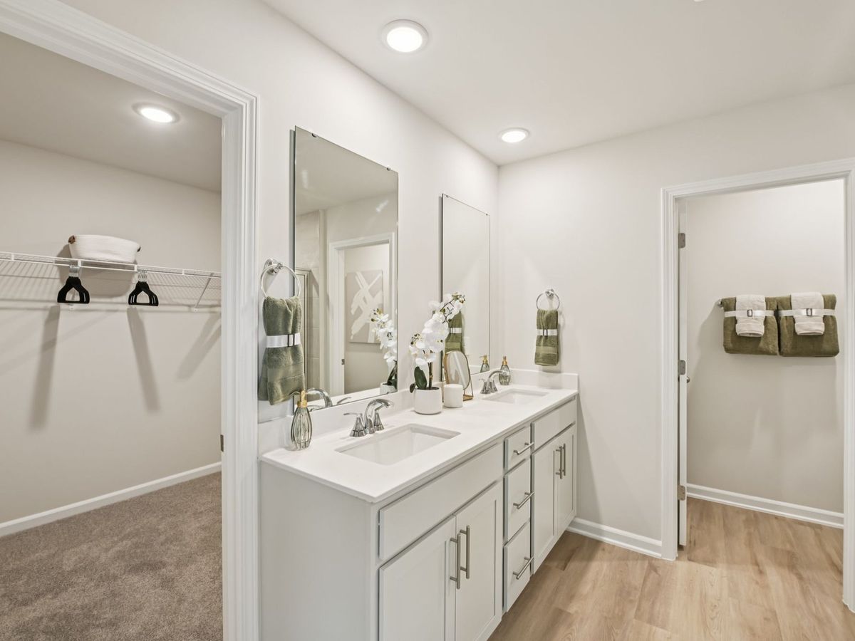 Primary bathroom in the Chatham floorplan at a Meritage Homes community in Mebane, NC.