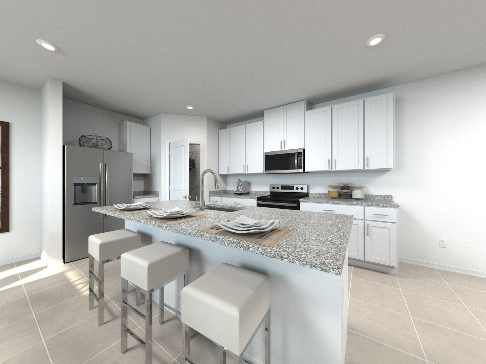 Rendering of the Kitchen in the Redwood Floorplan.