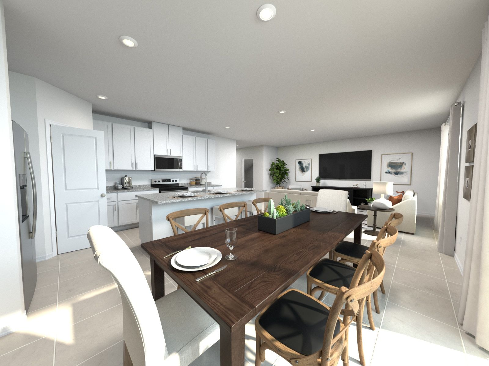 Rendering of the Great Room in the Redwood Floorplan.