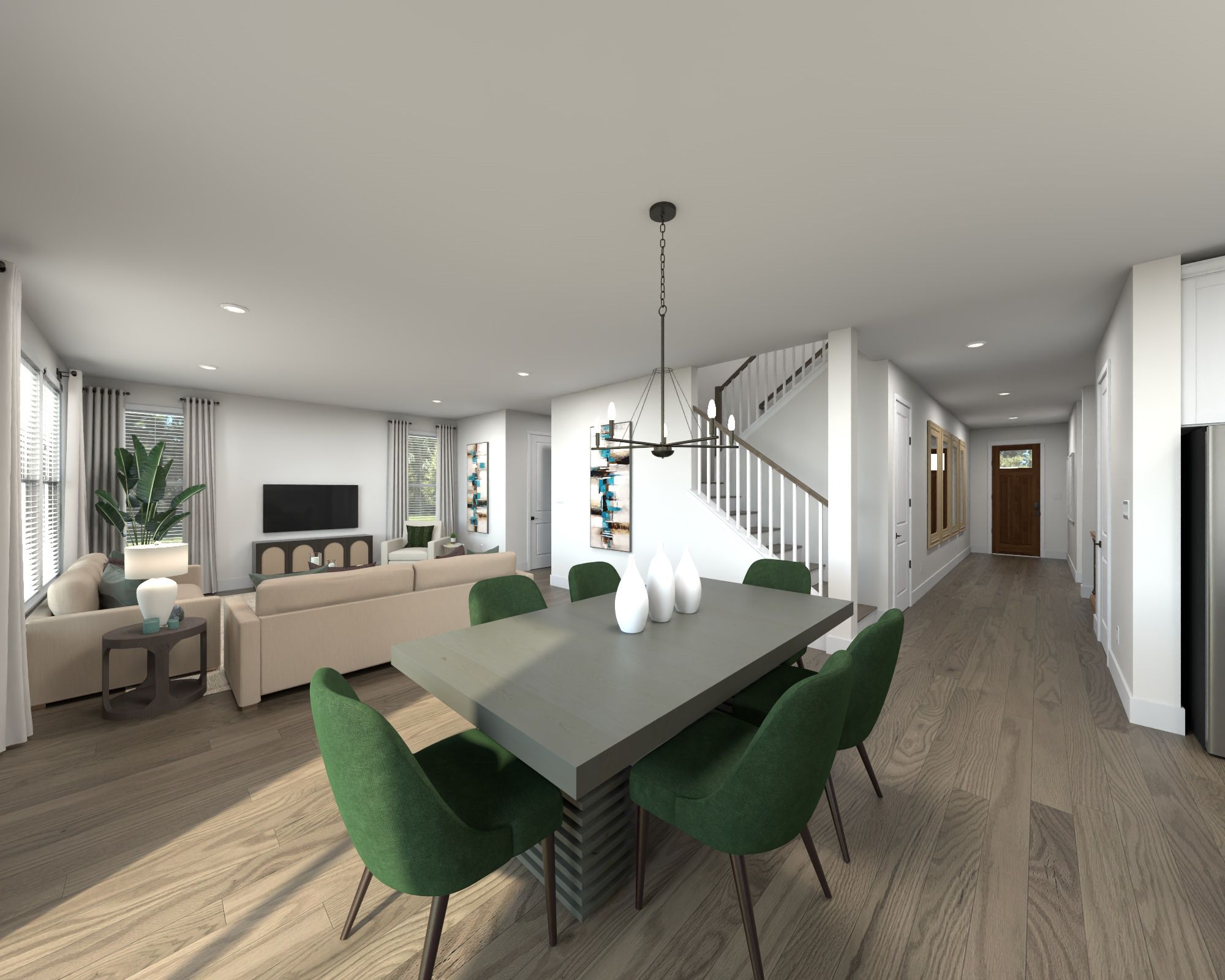 The open-concept floorplan allows for an easy flow between the kitchen and dining areas.