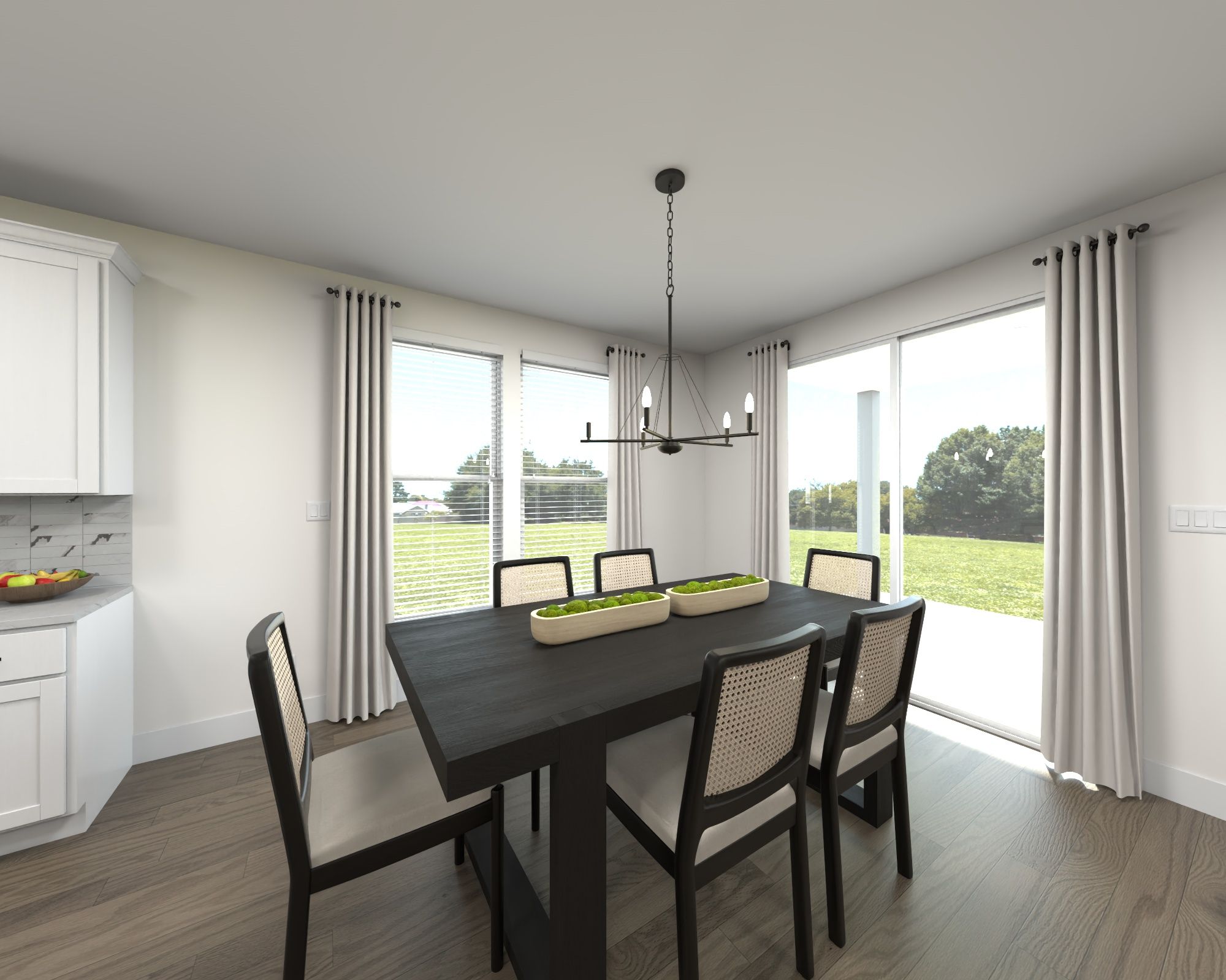 The open-concept floorplan allows for an easy flow between the kitchen and dining areas.