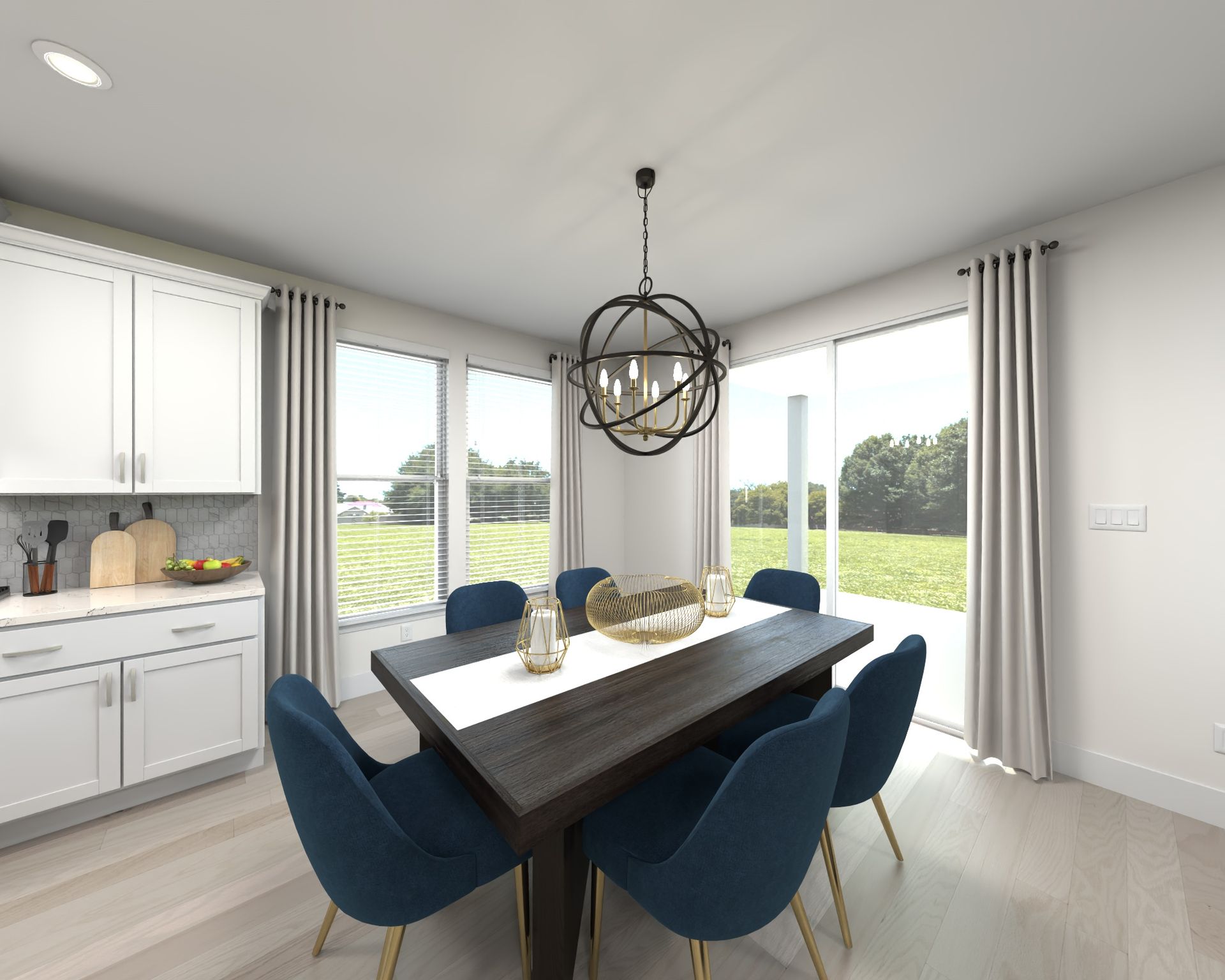 The open-concept floorplan allows for an easy flow between the kitchen and dining areas.