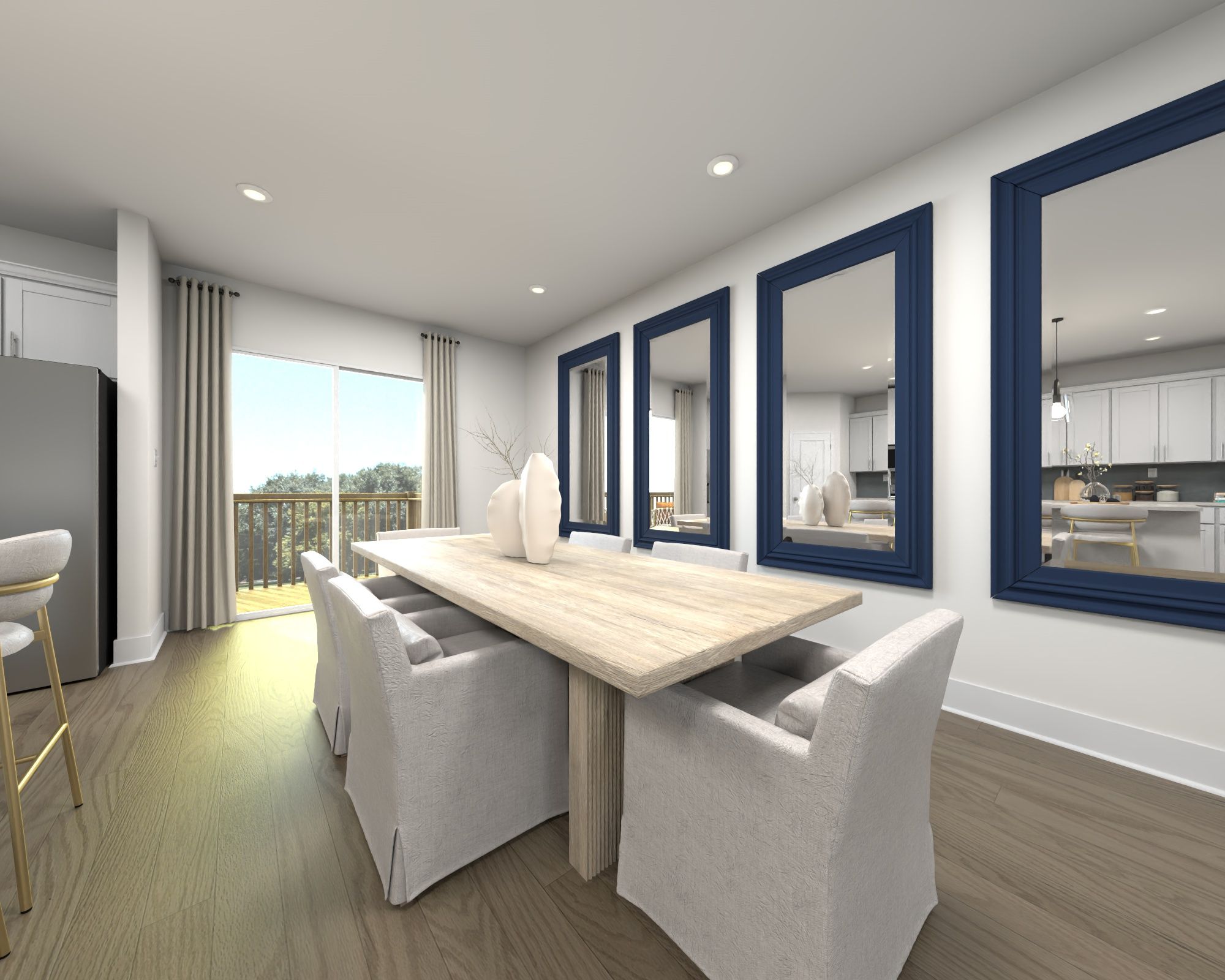 The open-concept floorplan allows for an easy flow between the kitchen and dining areas.