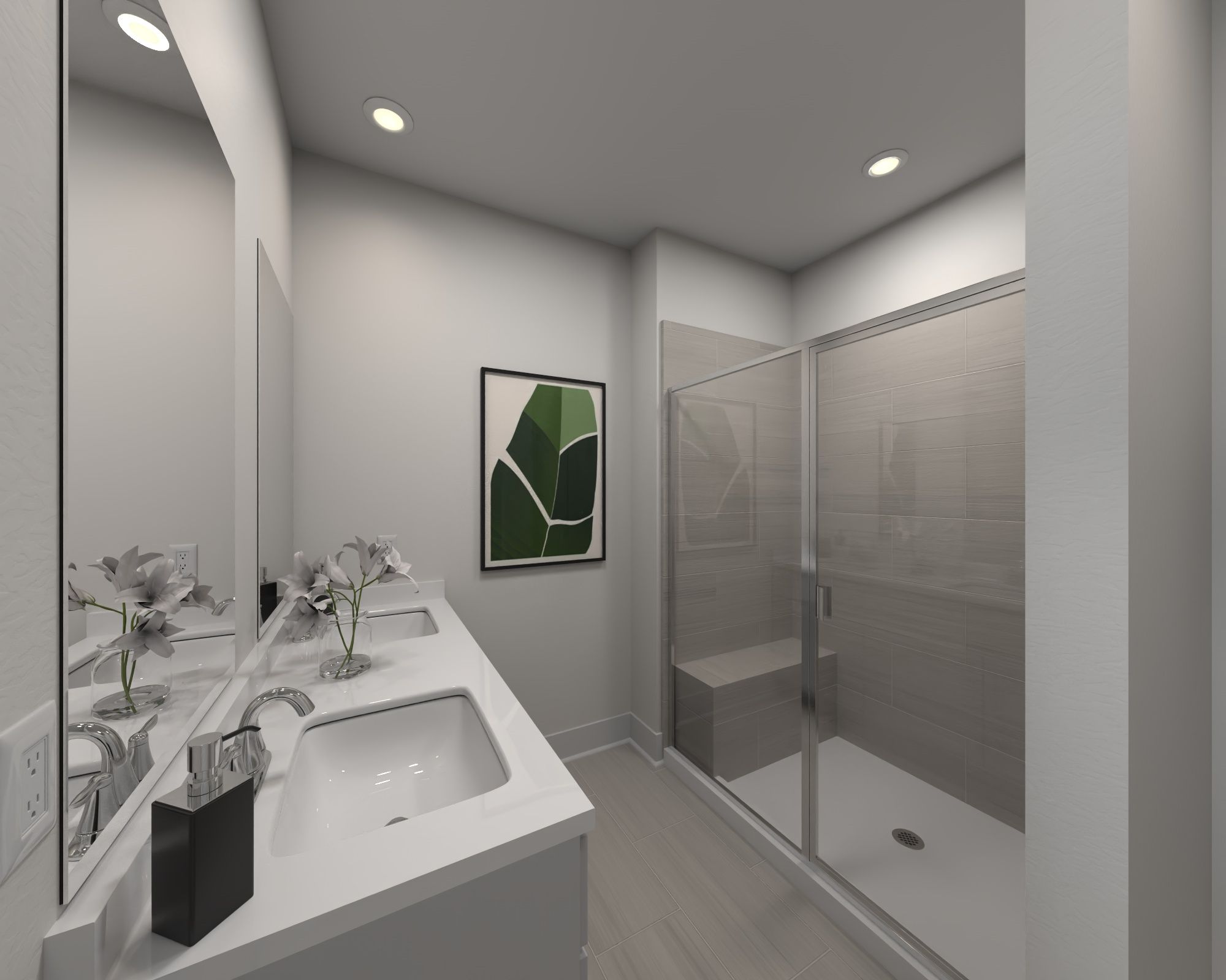 The primary bathroom offers a private retreat.