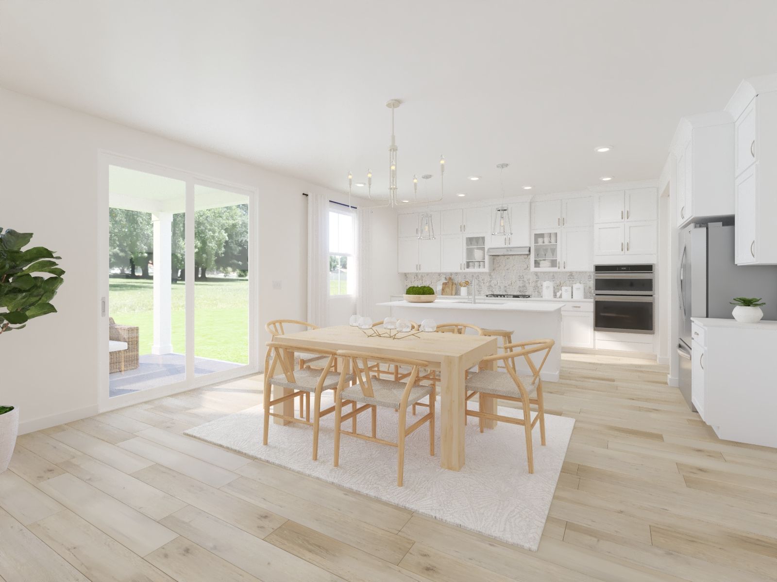 The open-concept floorplan allows for an easy flow between the kitchen and dining areas.