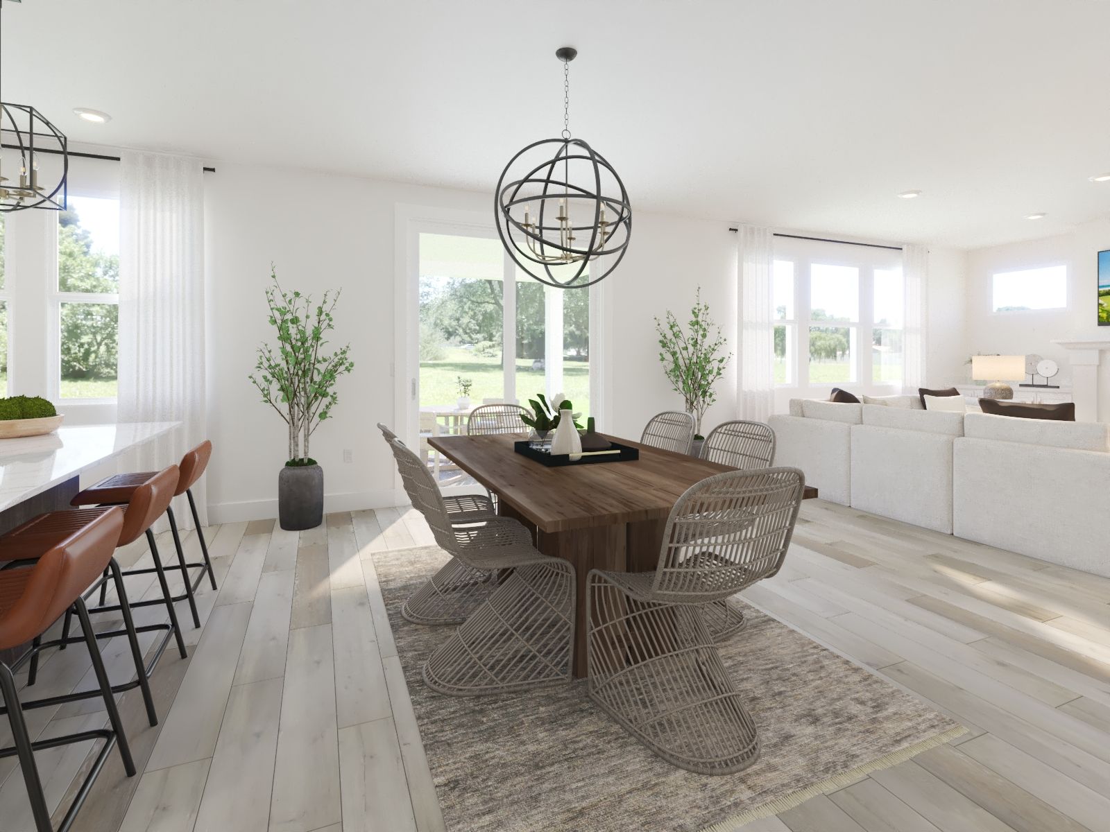 The open-concept floorplan allows for an easy flow between the kitchen and dining areas.