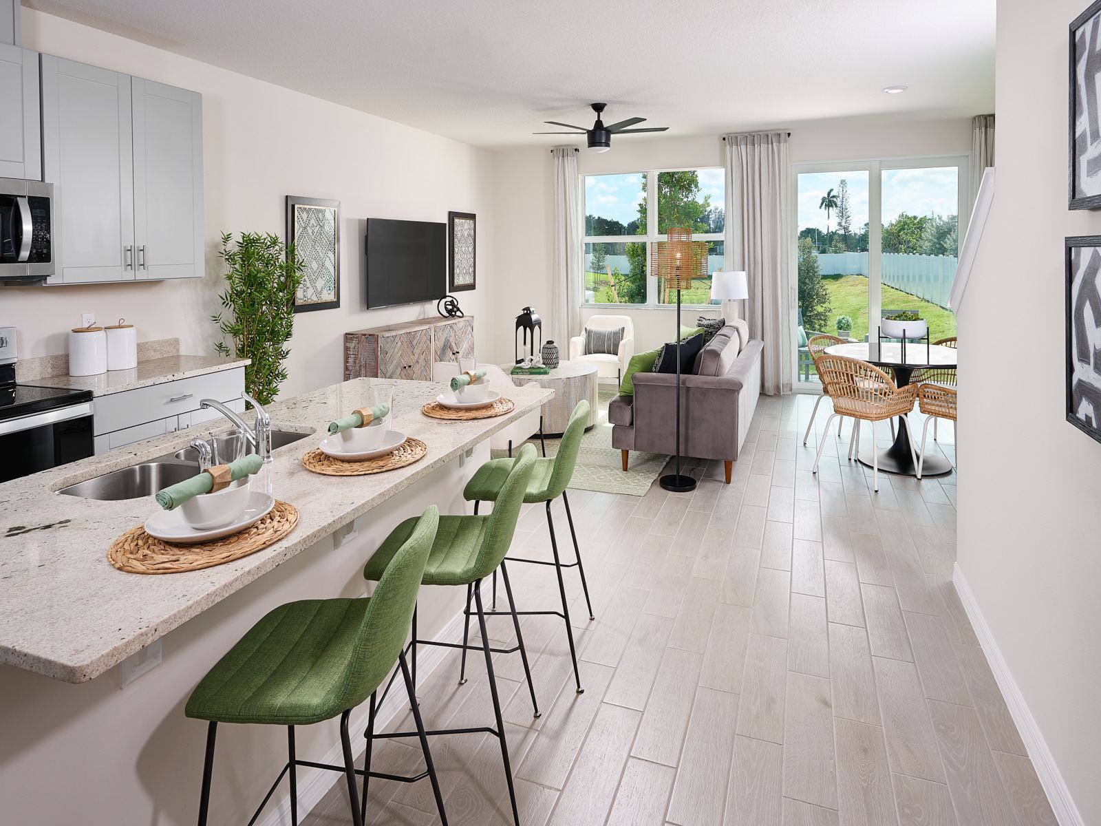 Great room in the Bronze floorplan modeled at Fontana
