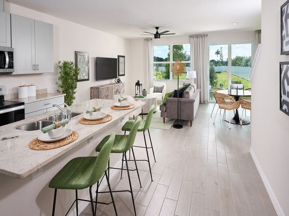 Great room in the Bronze floorplan modeled at Fontana