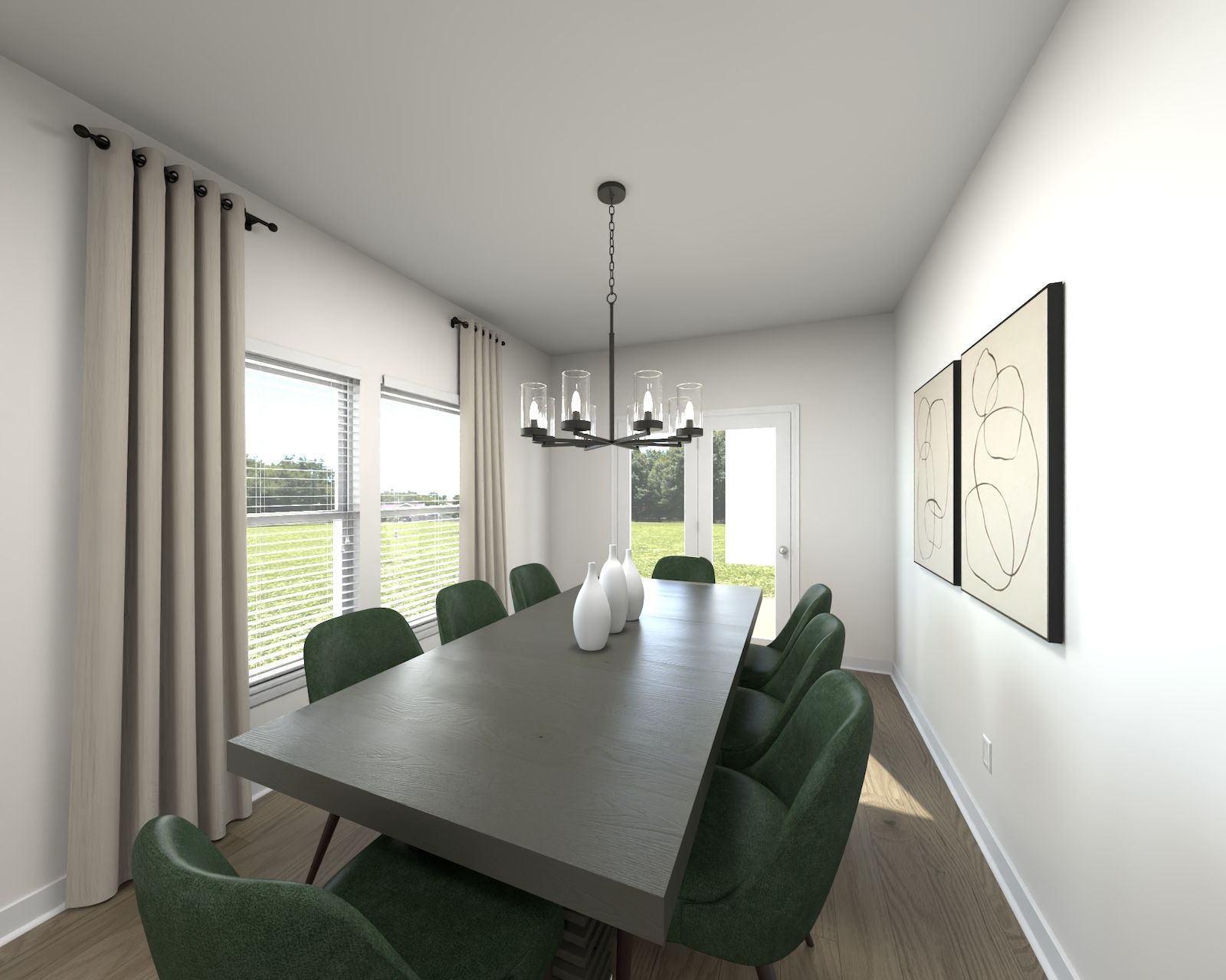 The open-concept floorplan allows for an easy flow between the kitchen and dining areas.