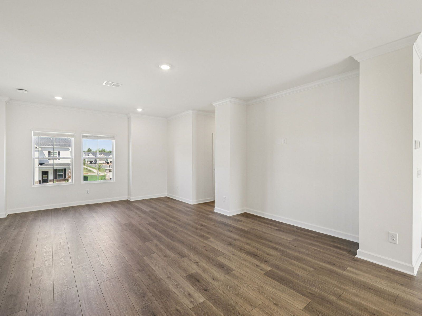 The great room offers an abundance of natural light.