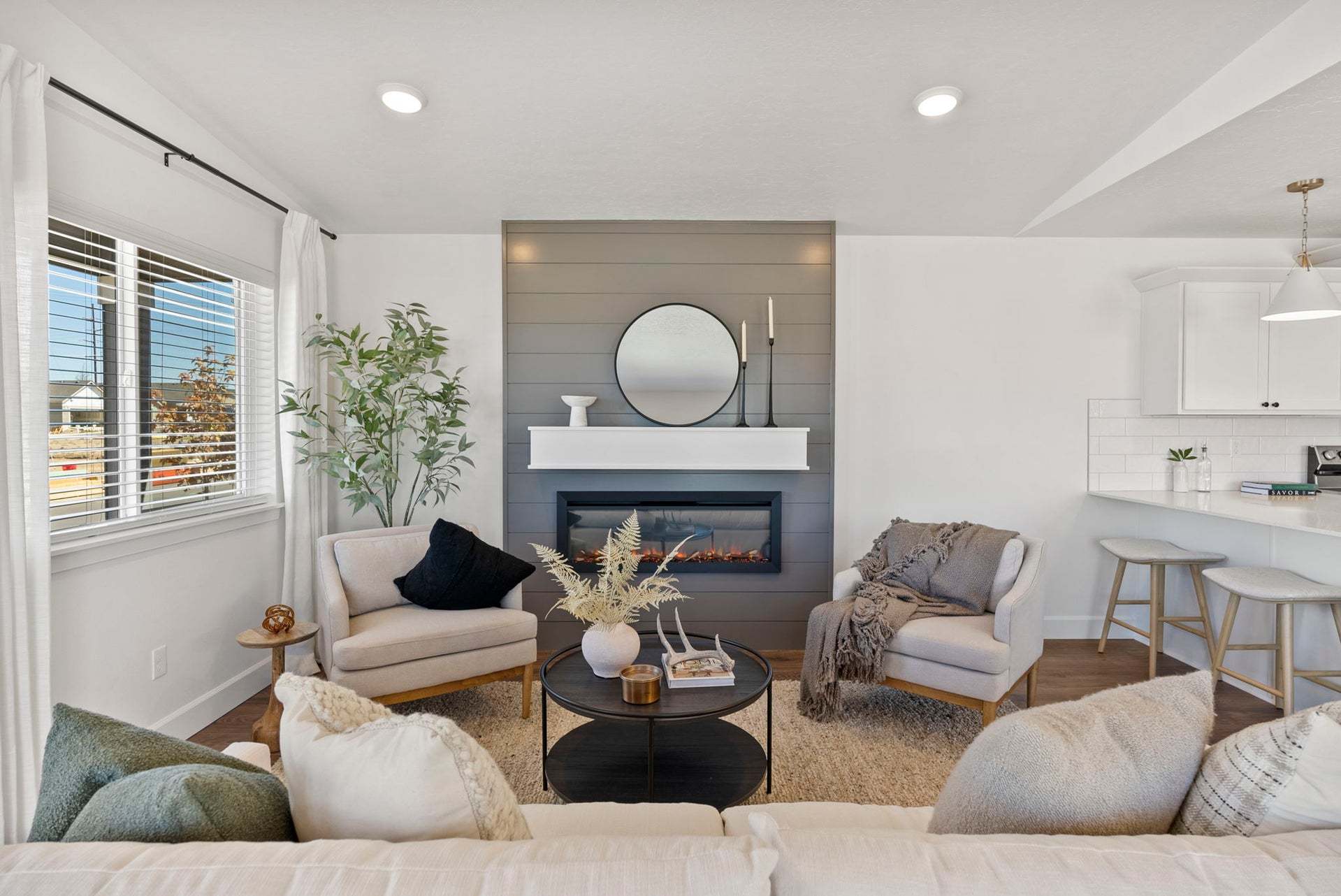 Manzanita with Electric Fireplace with Shiplap Surround