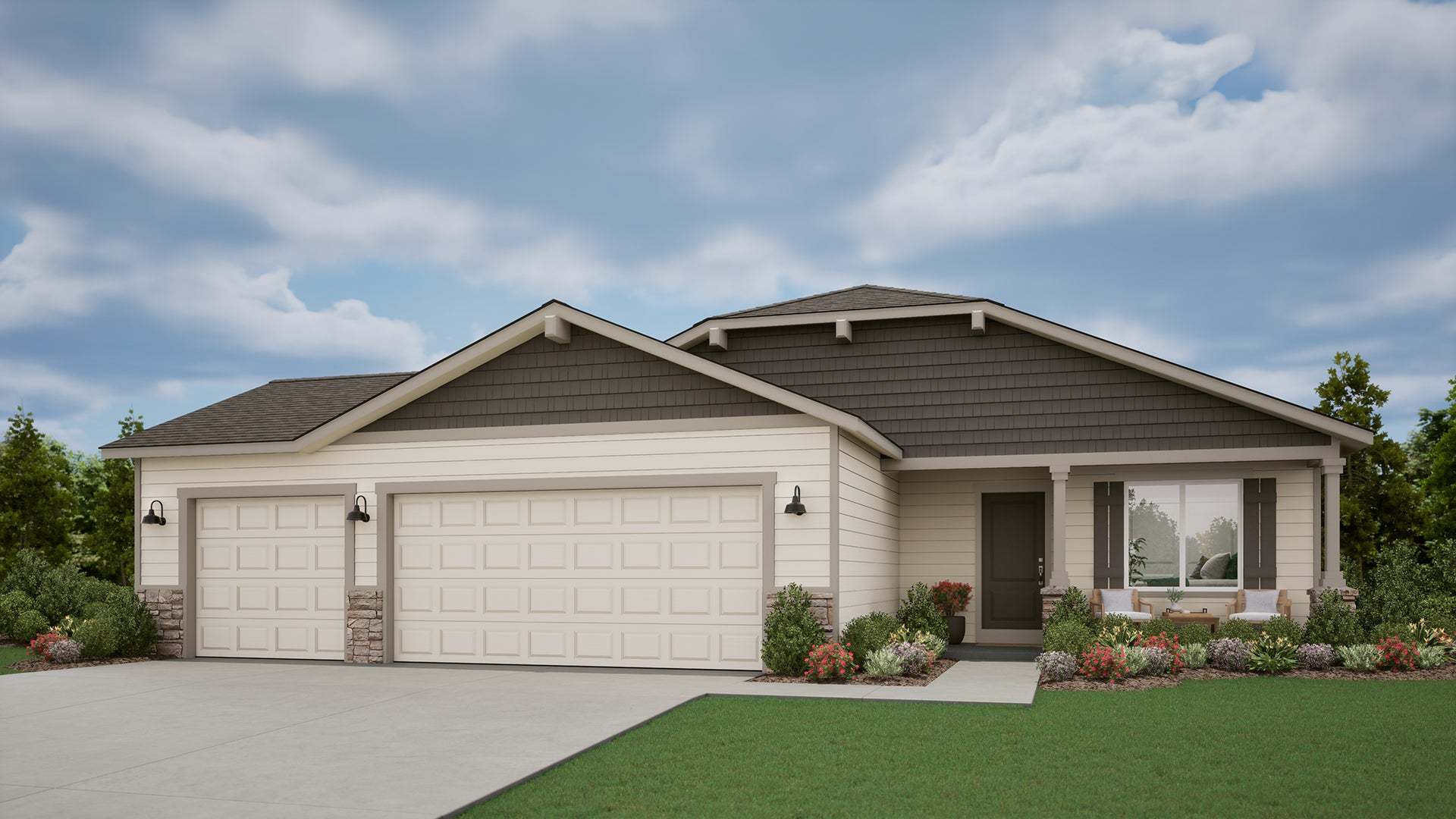 Craftsman Elevation - Spring Mist, 3 car