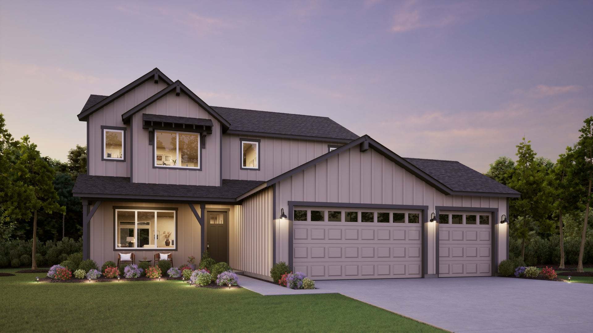Farmhouse Elevation - Rustic Woods, 3 car