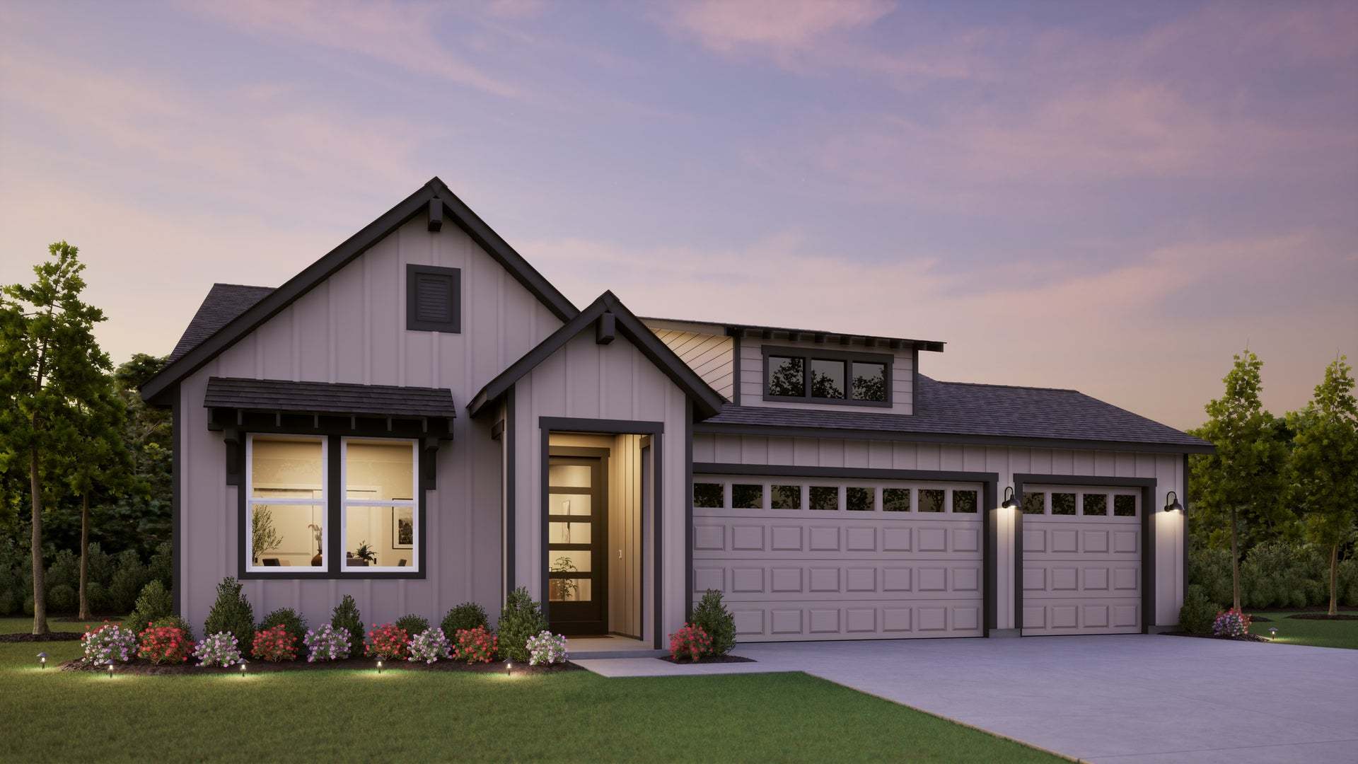 Farmhouse Elevation - Rustic Woods, 3 car