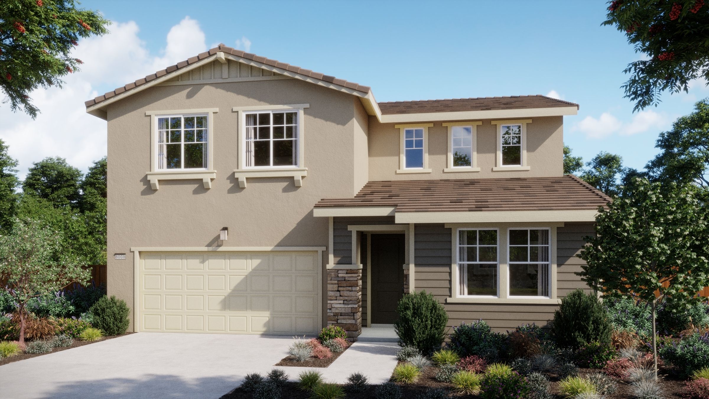 Rendering of elevation C at Plan 4001 at Chateaus at Natomas Landing