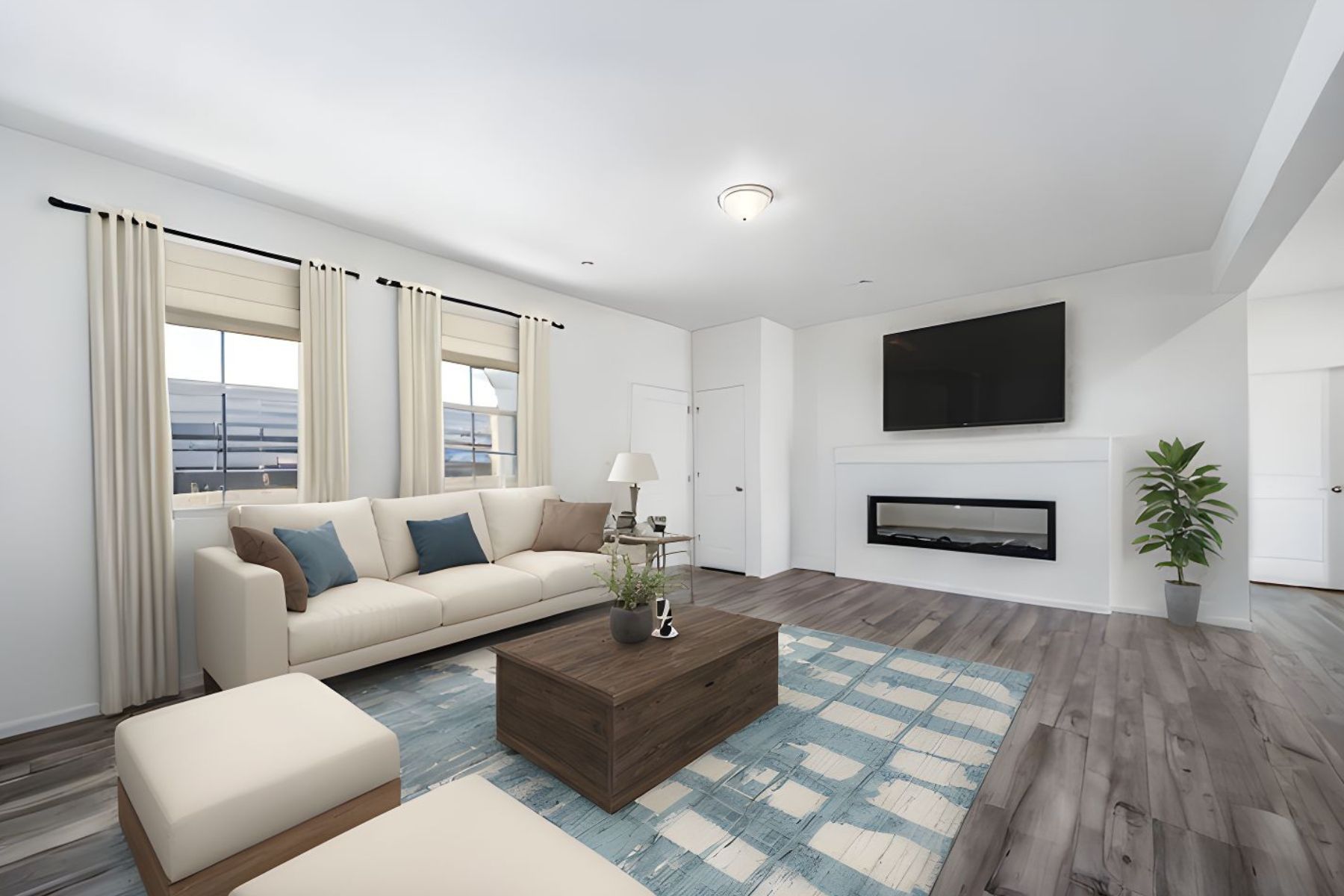 View of living room and fireplace choice