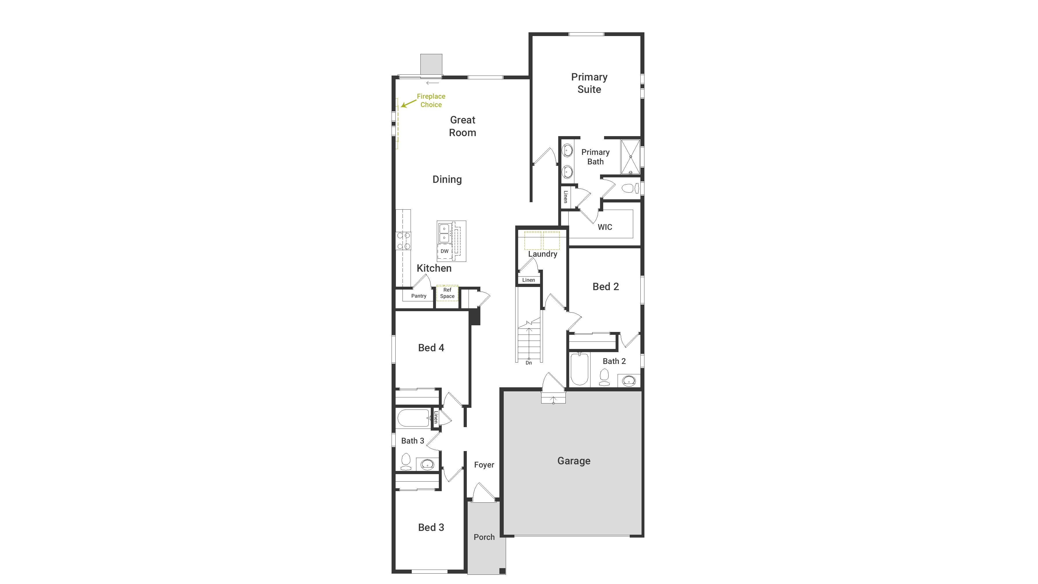 Floorplan of the first floor of the Brio Splendor in Banning Lewis Ranch