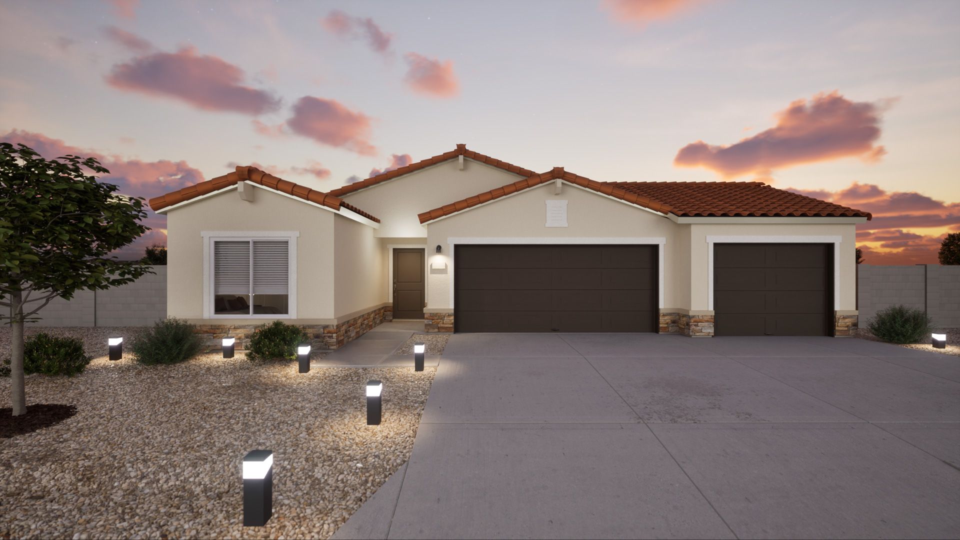 This is a rendering of the Saguaro Elevation A. Options and colors may vary.