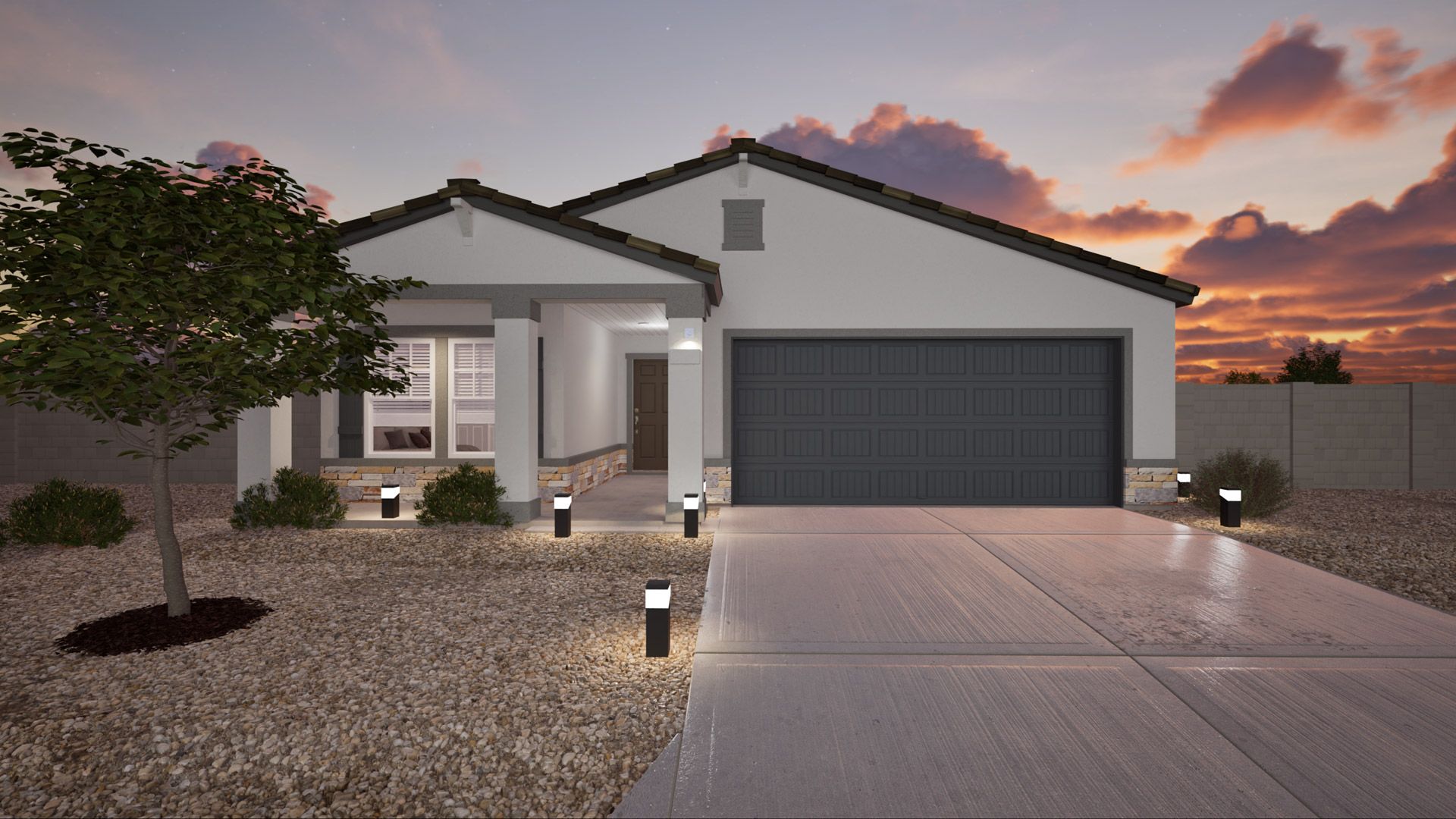 This is a rendering of the Yucca Elevation B. Options and colors may vary.