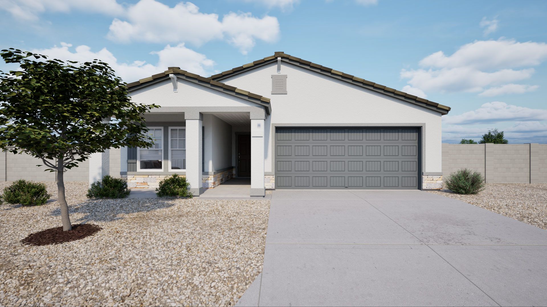 This is a rendering of the Yucca Elevation B. Options and colors may vary.