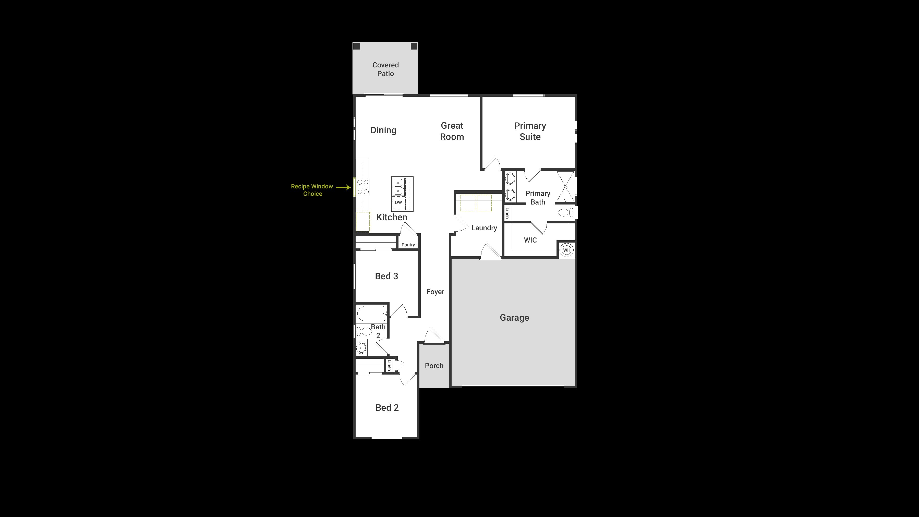 A view of the first-floor, 2 car garage and living area of the Agave floorplan