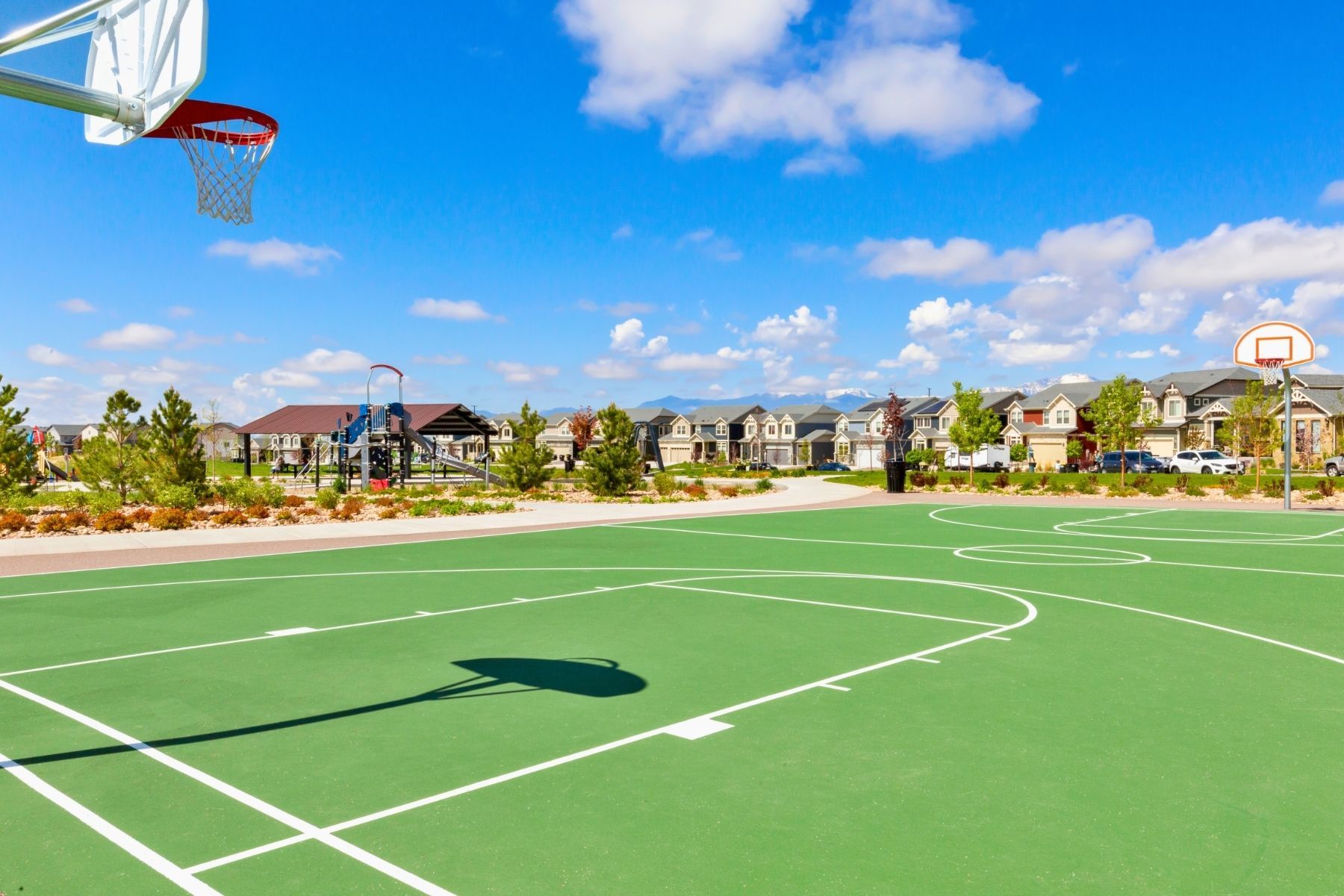 A view of the basketball courts.