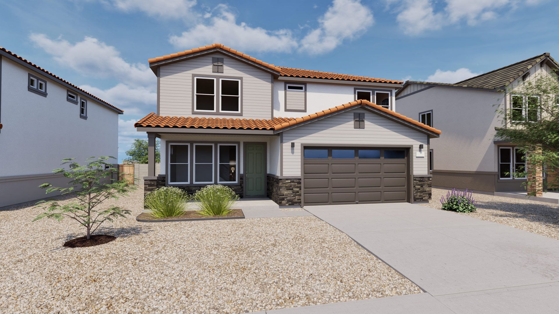 This is a rendering of the Dusk Floorplan Elevation A. Options and colors may vary