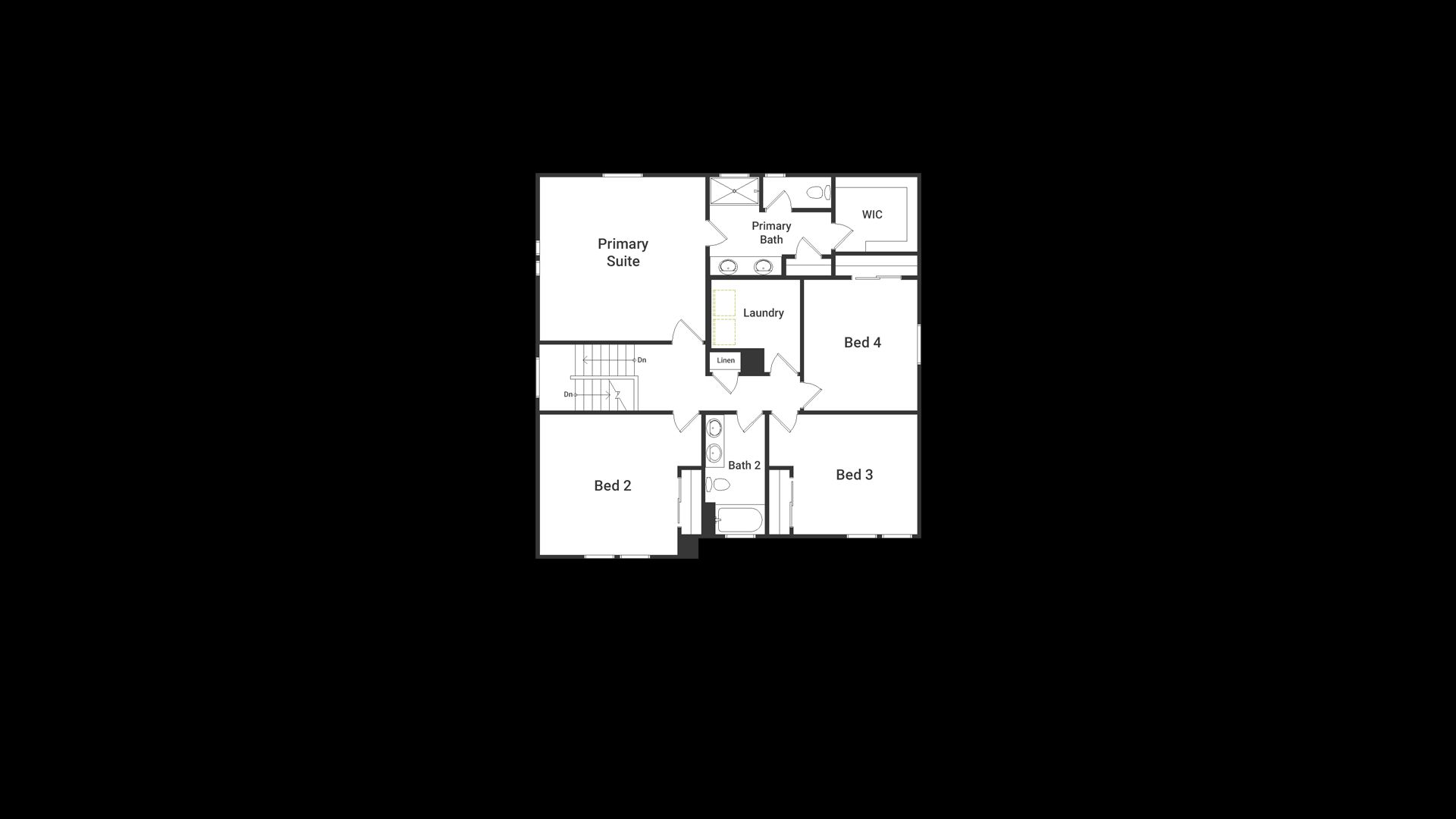 A view of the second-floor layout of the Dusk Floorplan