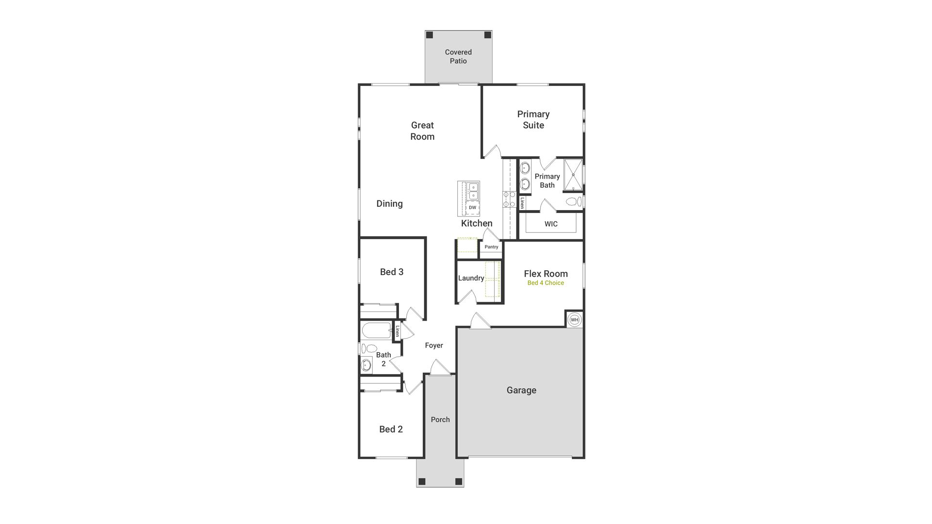 A view of the Yarrow floorplan, 2 car garage and living area of the Yarrow floorplan
