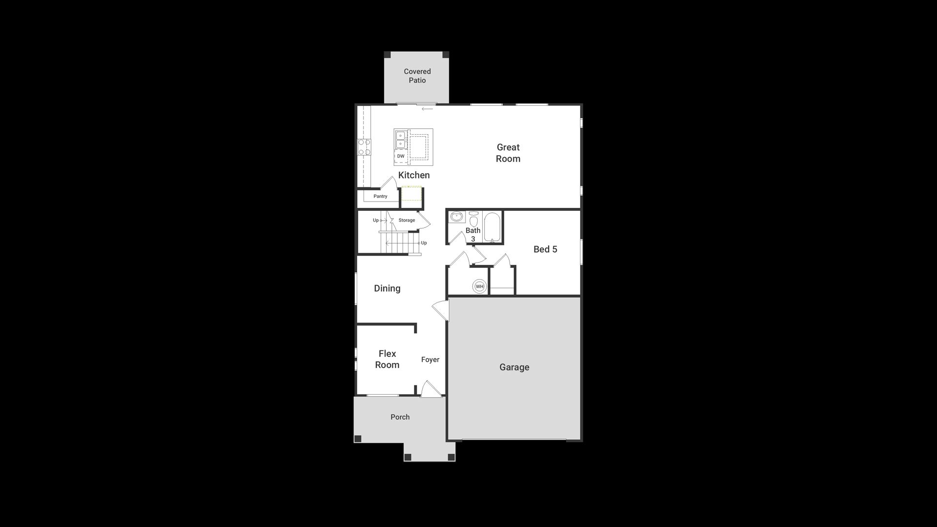 A View of the first-floor layout and garage