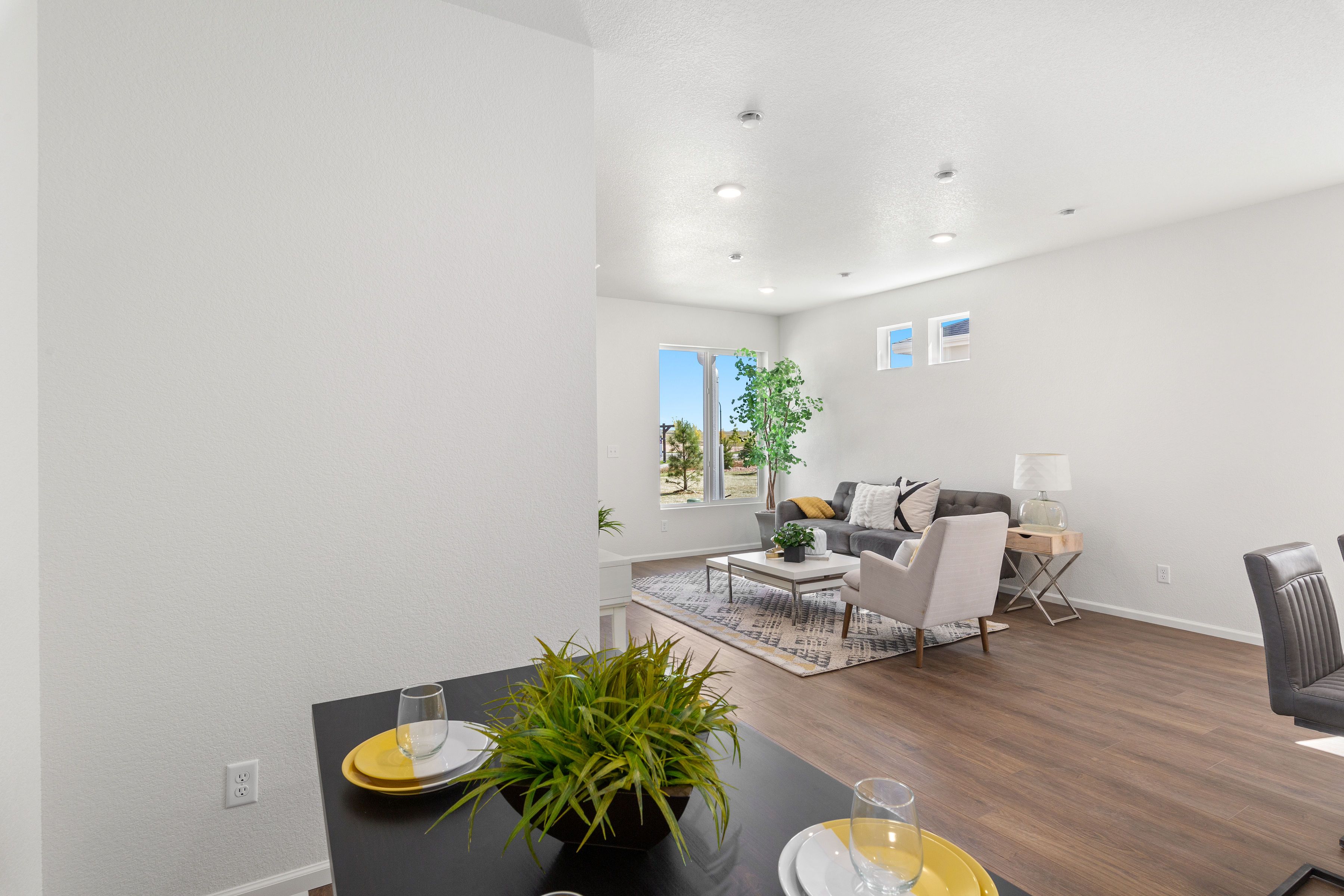 A view of the great room area from the dining nook