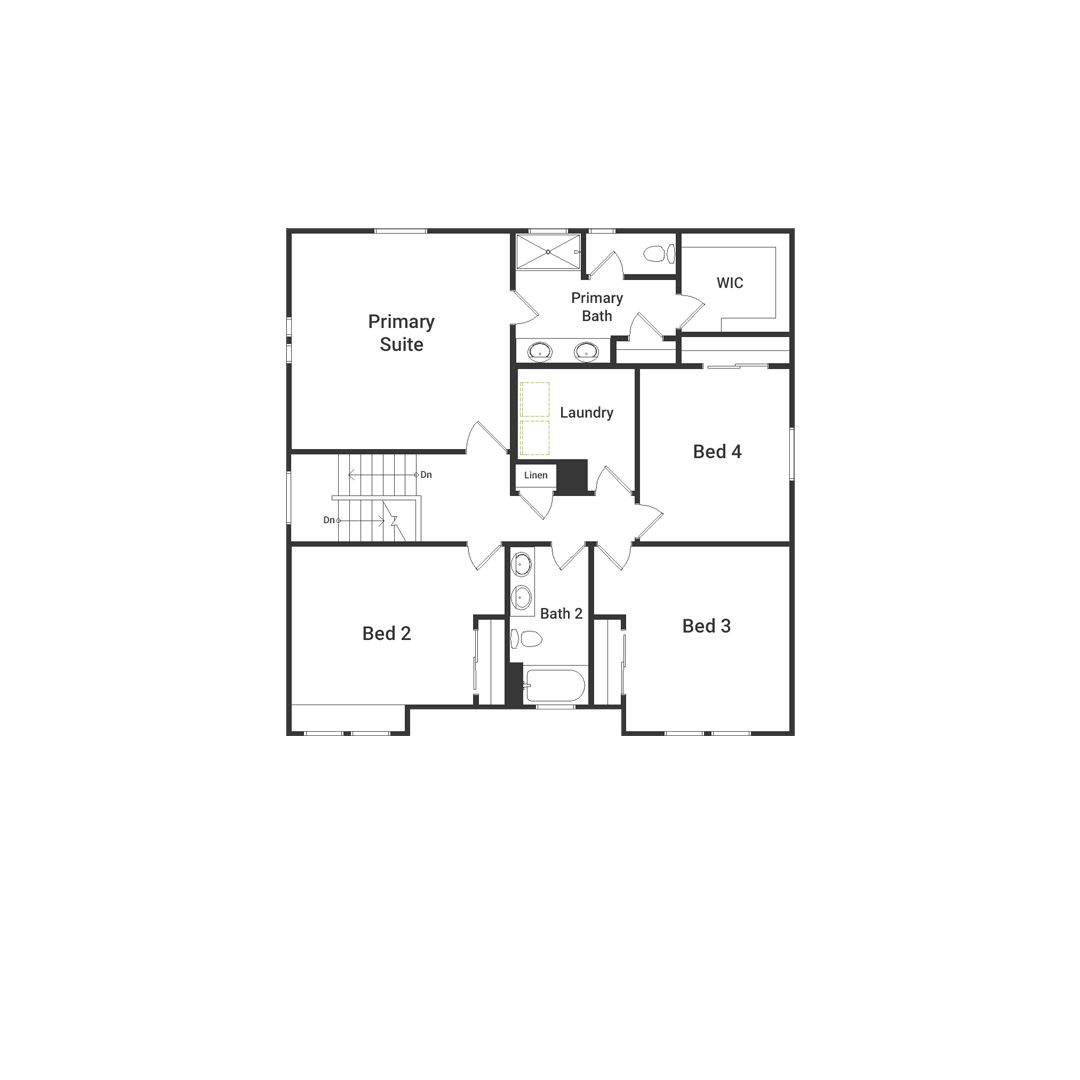 A View of the second-floor layout of the Dusk Floorplan