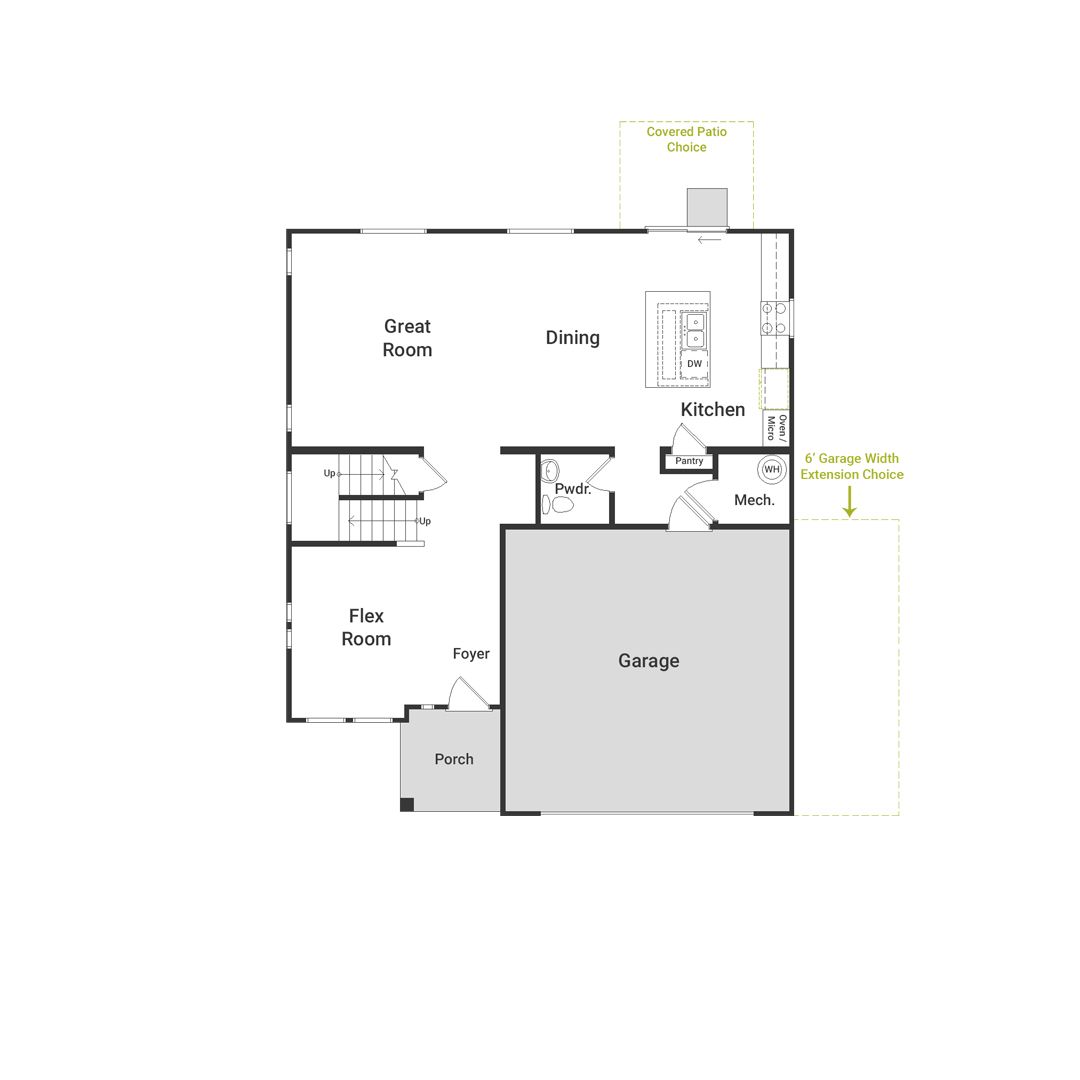 A view of the first-floor layout of the Dusk Floorplan