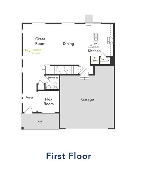 A view of the 1st floor layout and garage