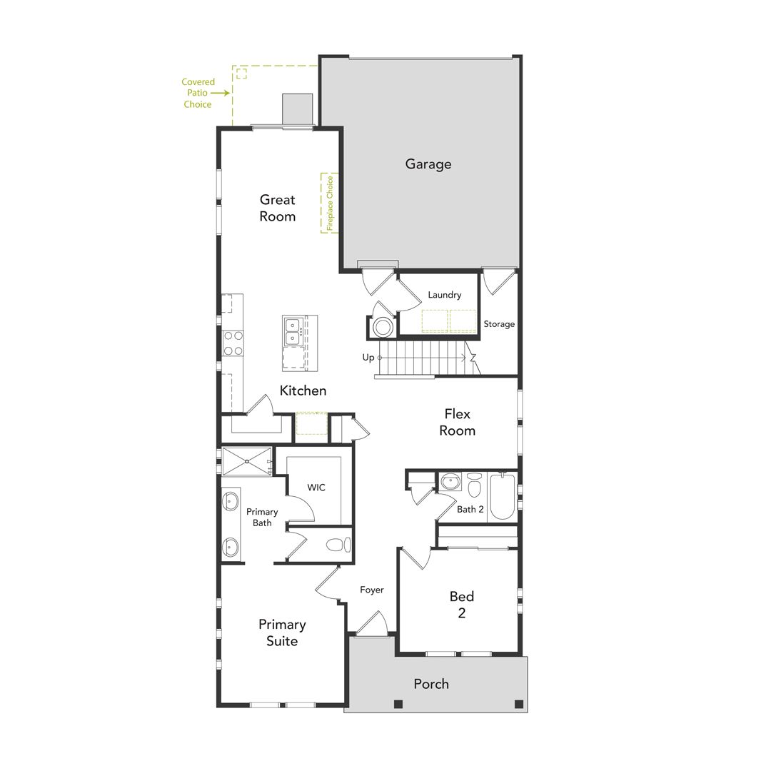 A layout of the Marigold first floor floorplan