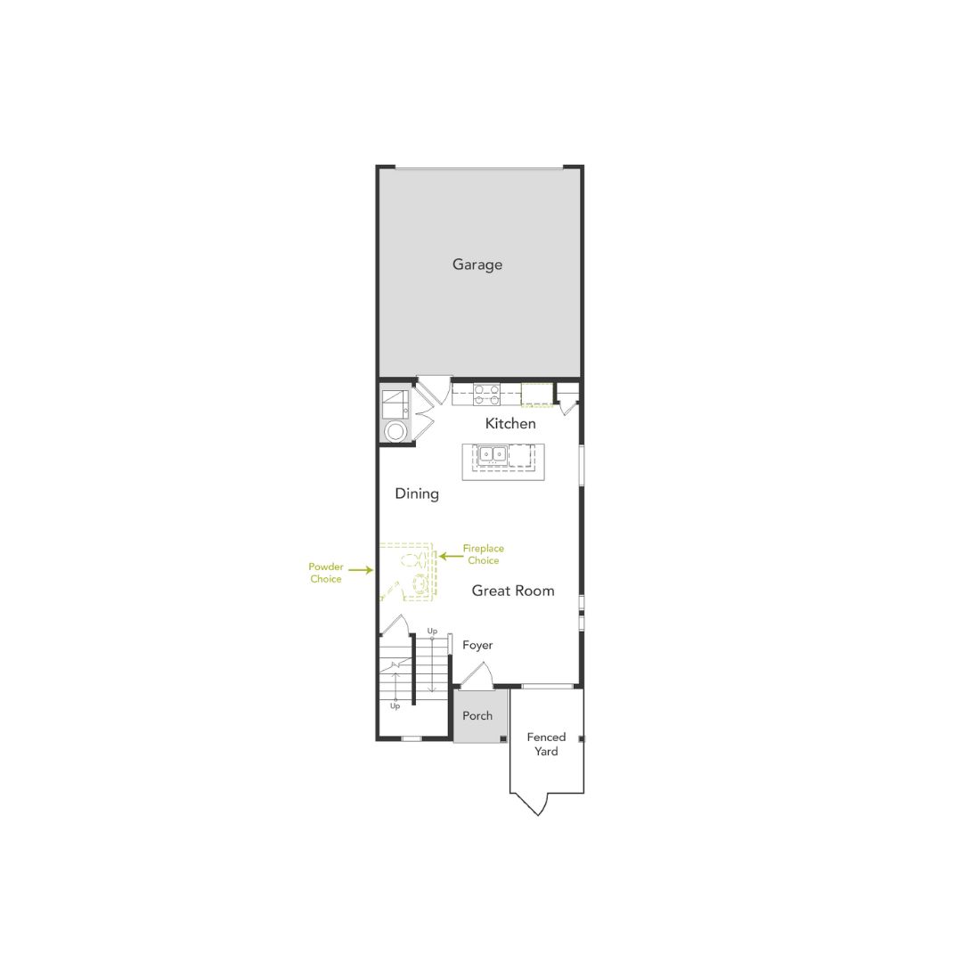 A view of the floor plan showing the first floor and garage space