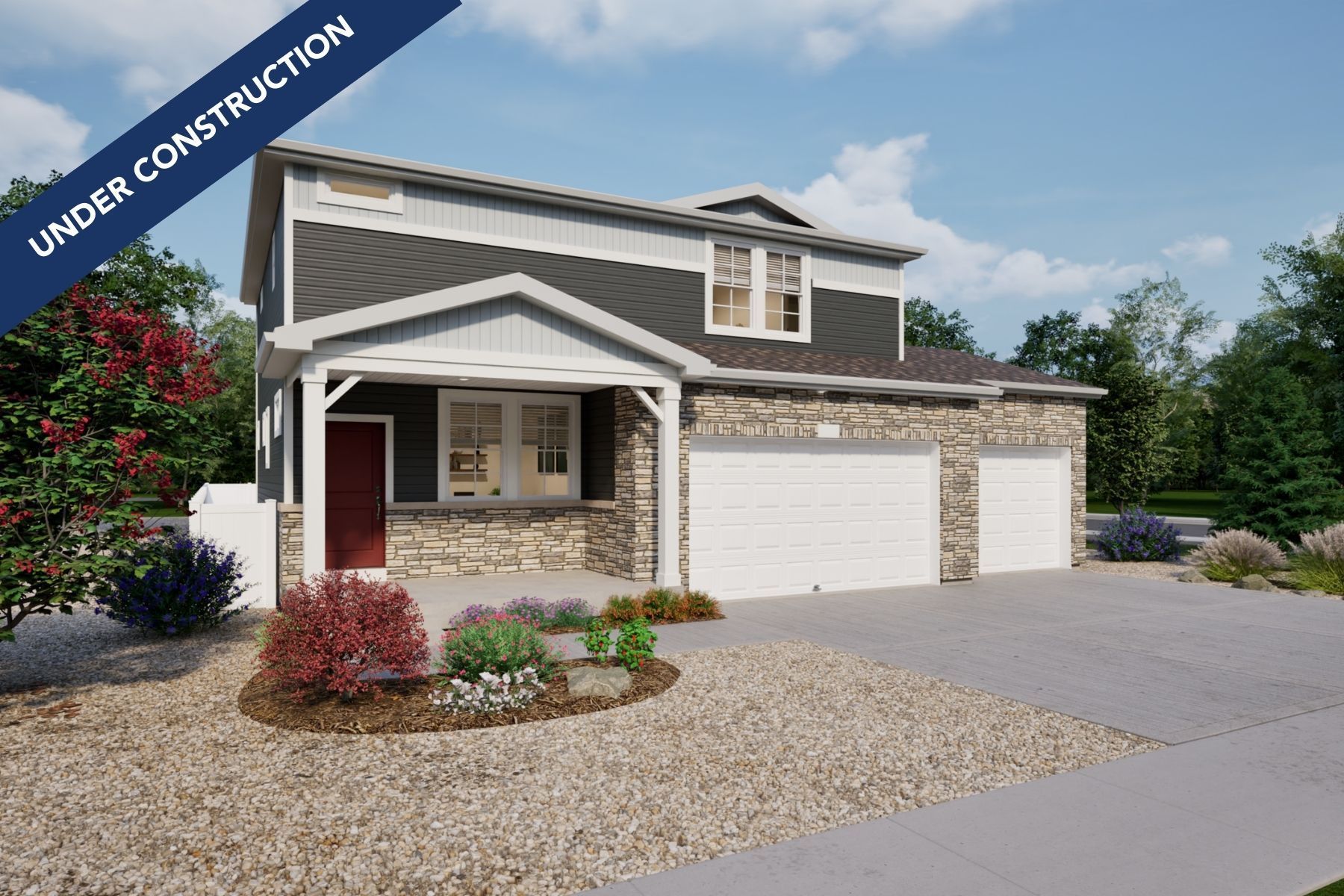 Neo rendering of front elev E, w/stone  color scheme CS1