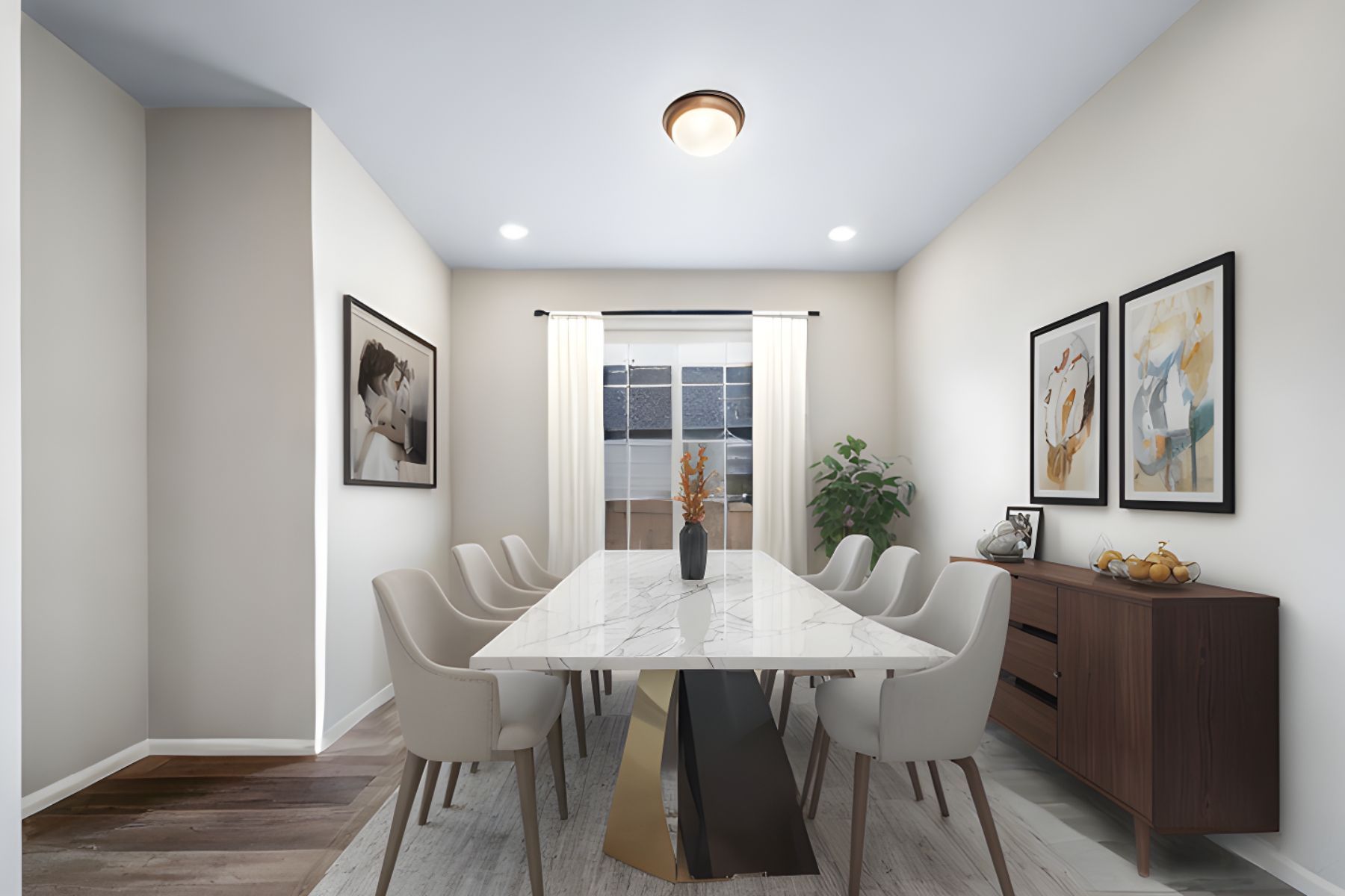 Flex space staged as dining room