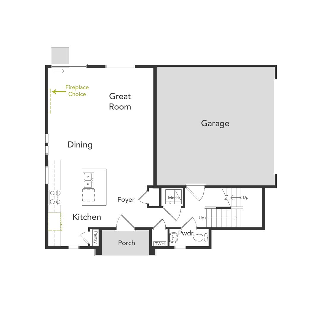 A view of the first floor and garage area of the Dalton