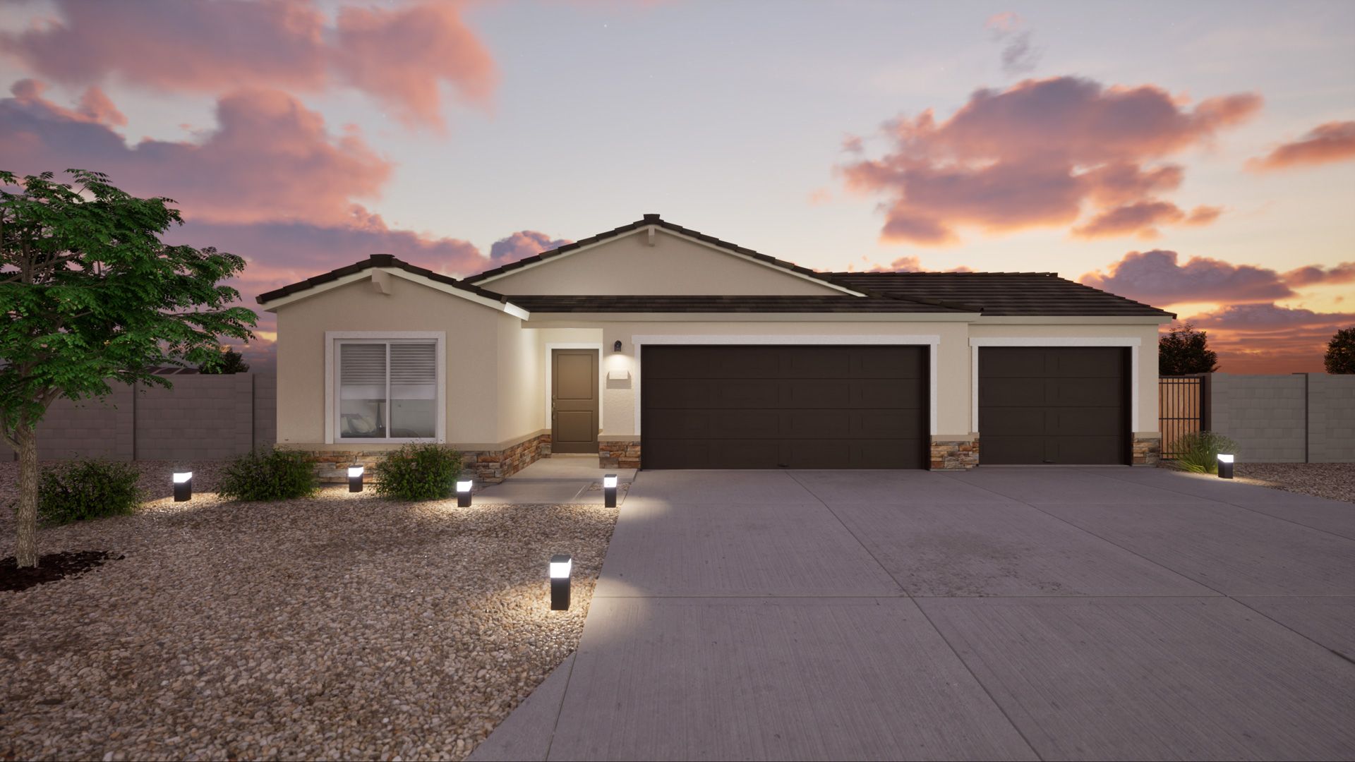 This is a rendering of the Oleander Elevation A. Options and colors may vary.