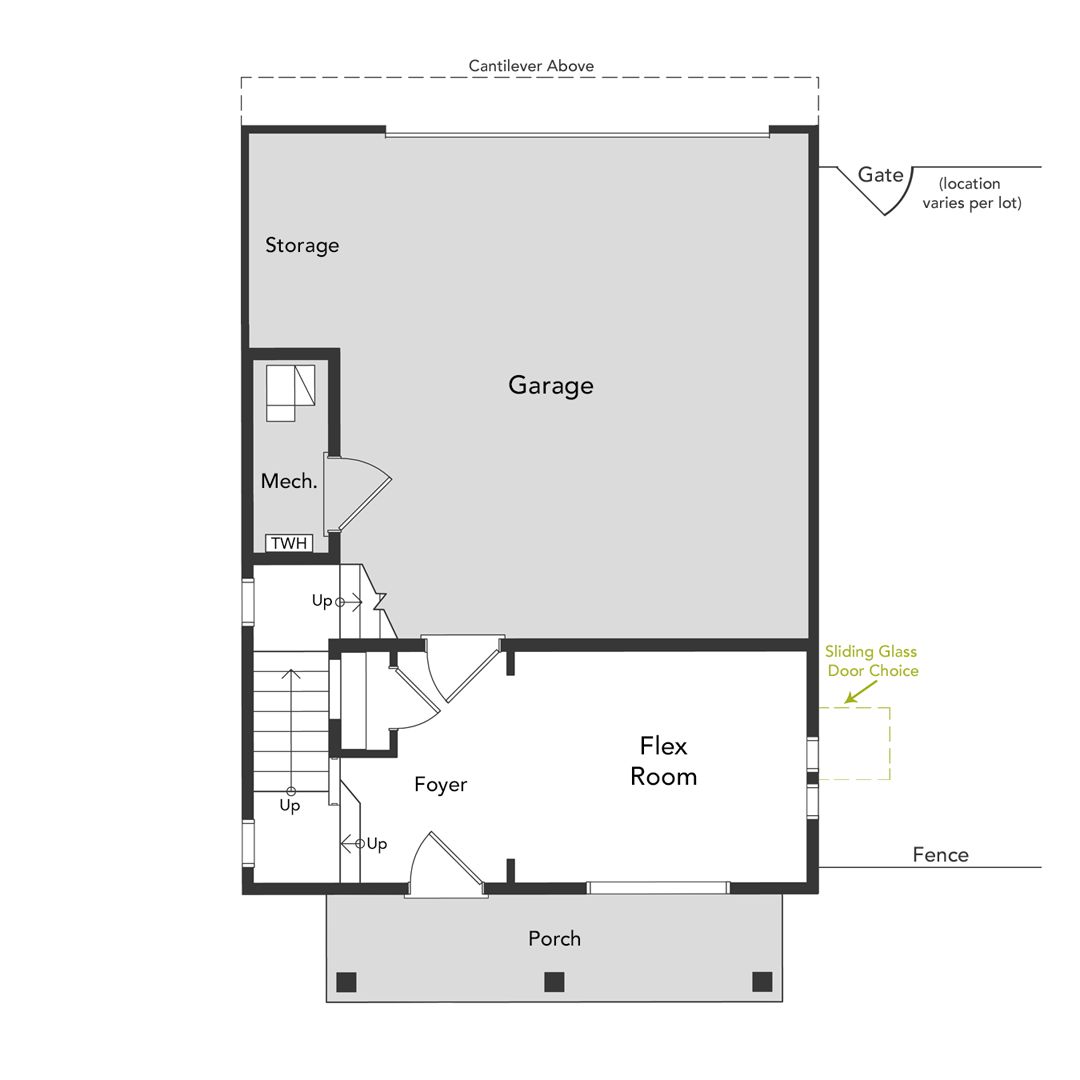 A view of the first floor and garage area