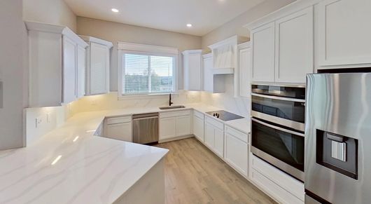 Luxury Kitchens hosting microwave oven and oven, decorative hood vent, included French door refrige