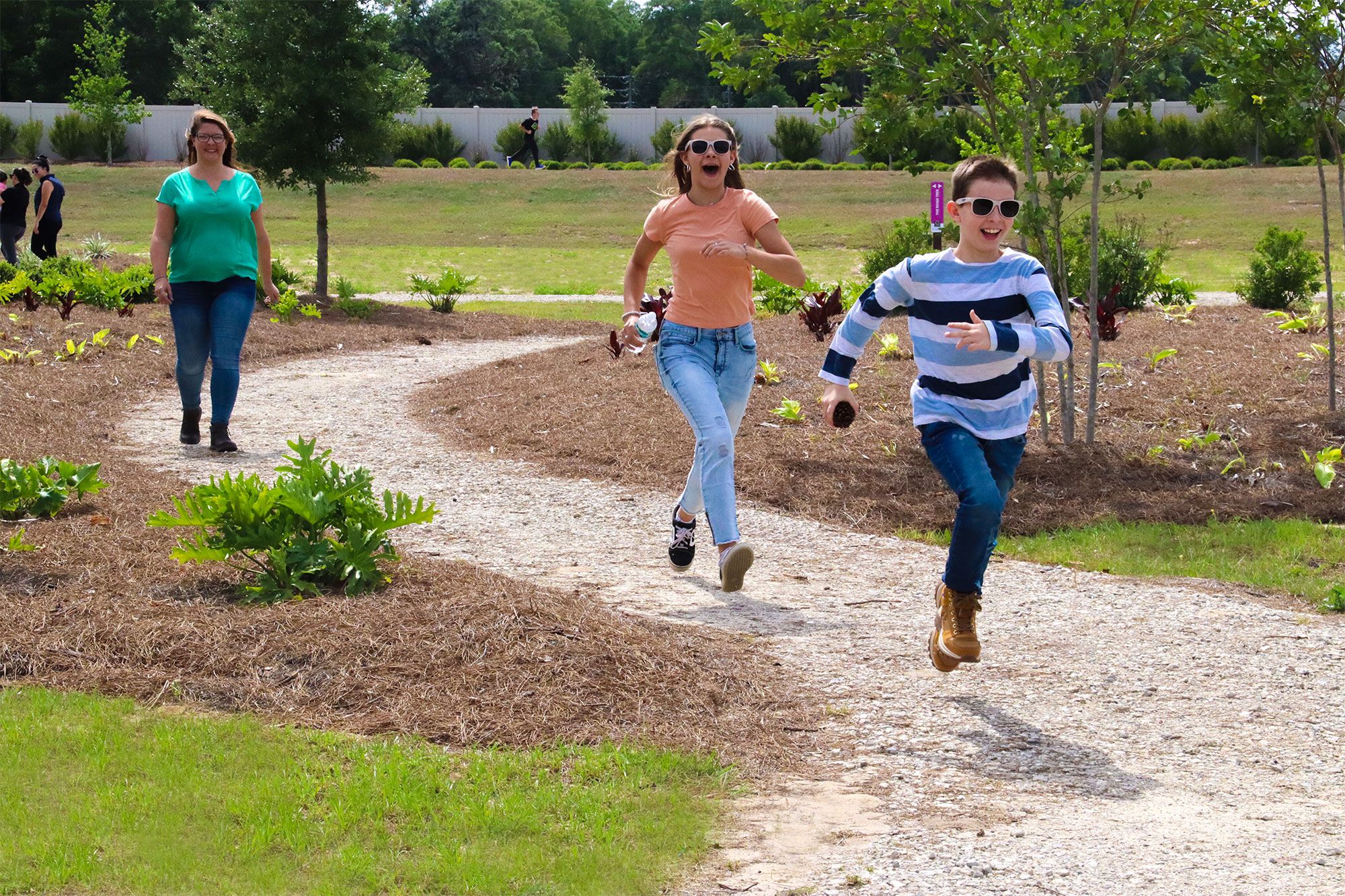 Miles of trails, paved and unpaved throughout the neighborhoods of Calesa Township provide for safe passage of kids roaming from place to place, people exercising, or families out for a relaxing stroll.