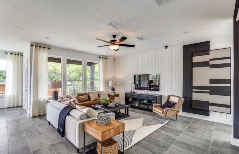 Spacious gathering room with large windows
